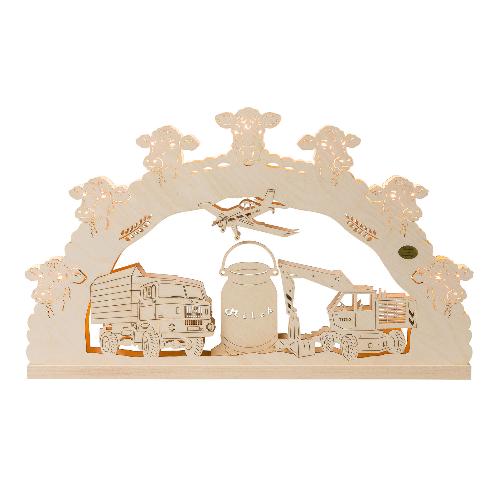 Saico Candle arch with agricultural motifs, 3D, 7-bulb, wood, E10, 3 W, energy efficiency: E, L: 52 cm, W: 4.5 cm, H: 32 cm