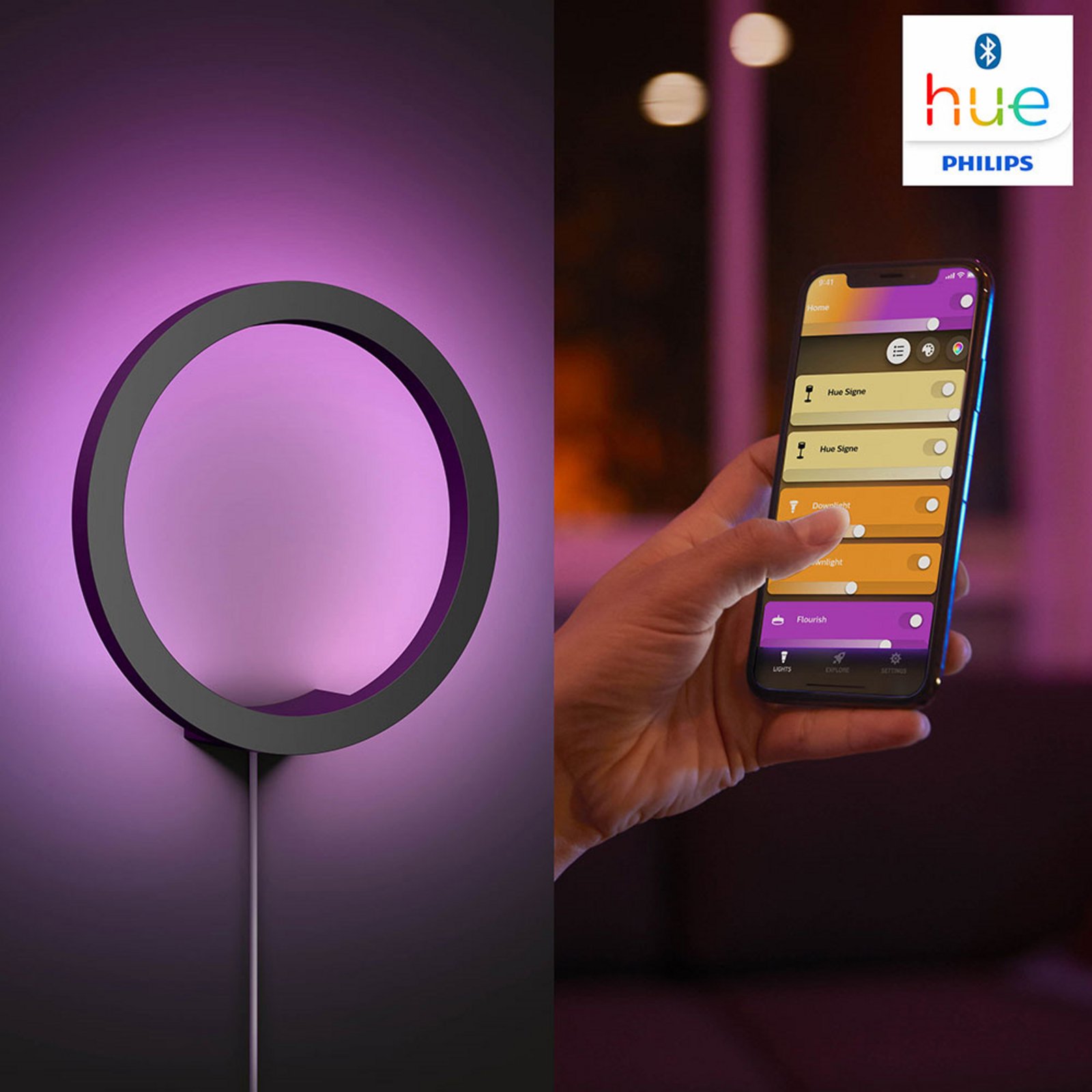 Sana Hue Aplică de Perete Black Bluetooth White/Color Amb. - Philips Hue