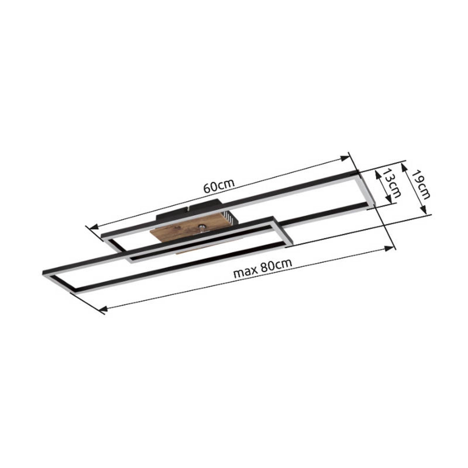 Dakari LED mennyezeti lámpa, hossza 80 cm, fekete/sötét fa