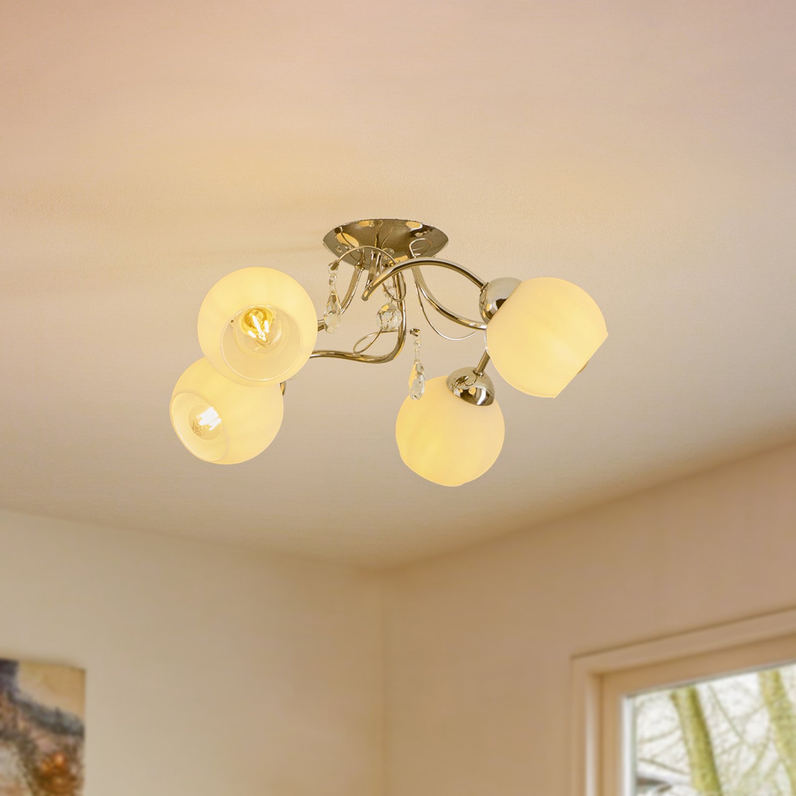 Livia Pro ceiling light, chrome/white, 4-bulb