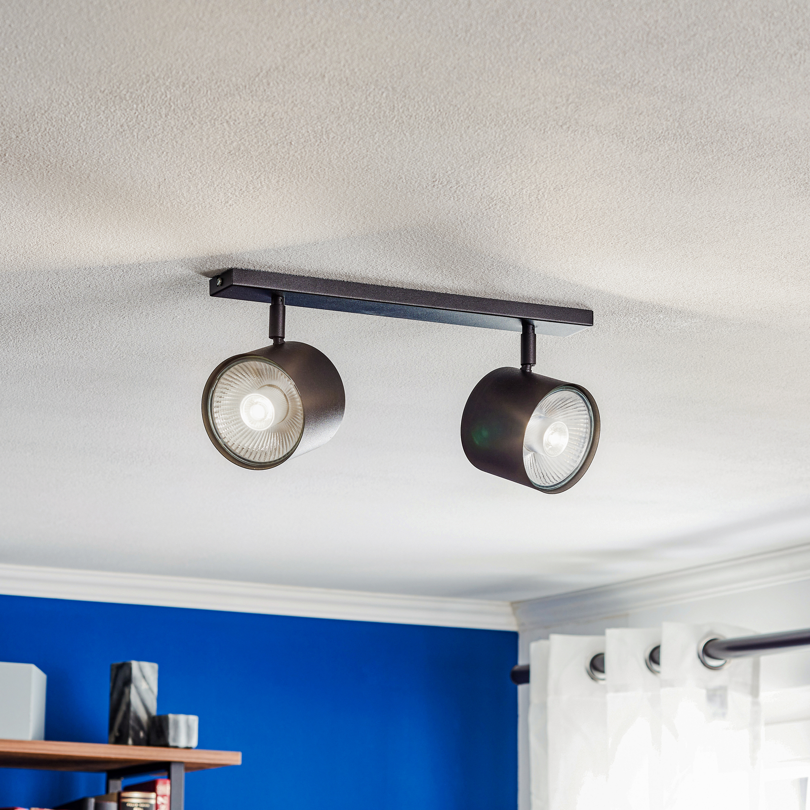 Bot ceiling spotlight, black, two-bulb