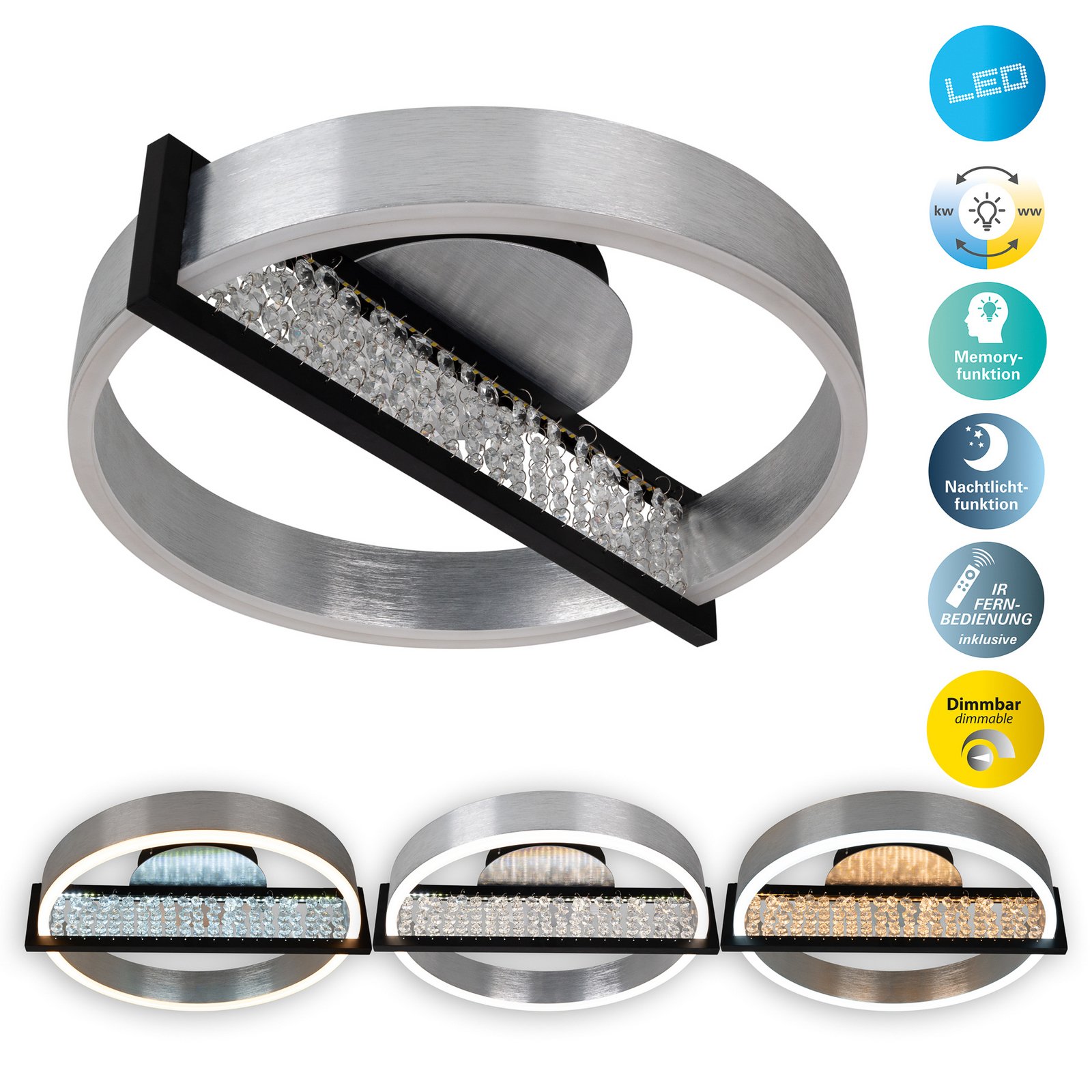 Yvaris LED ceiling light, silver, CCT, remote control Yvaris LED ceiling light, silver, CCT, remote control