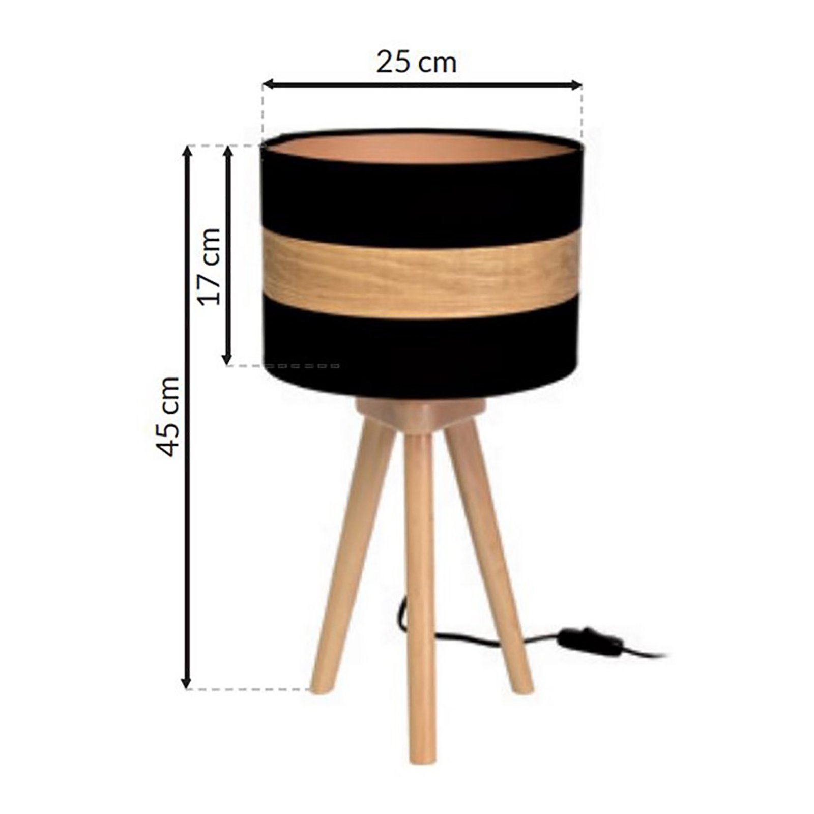 Lampa stołowa Terra z drewna i tkaniny, czarna