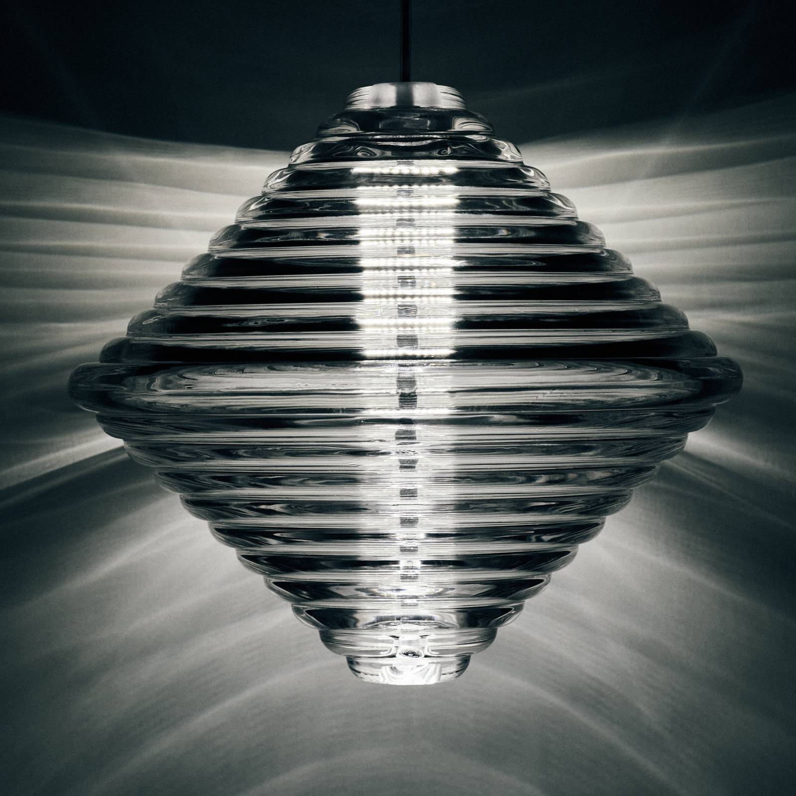 Lampa wisząca LED Tom Dixon Press Cone, Ø 34 cm, przezroczysta