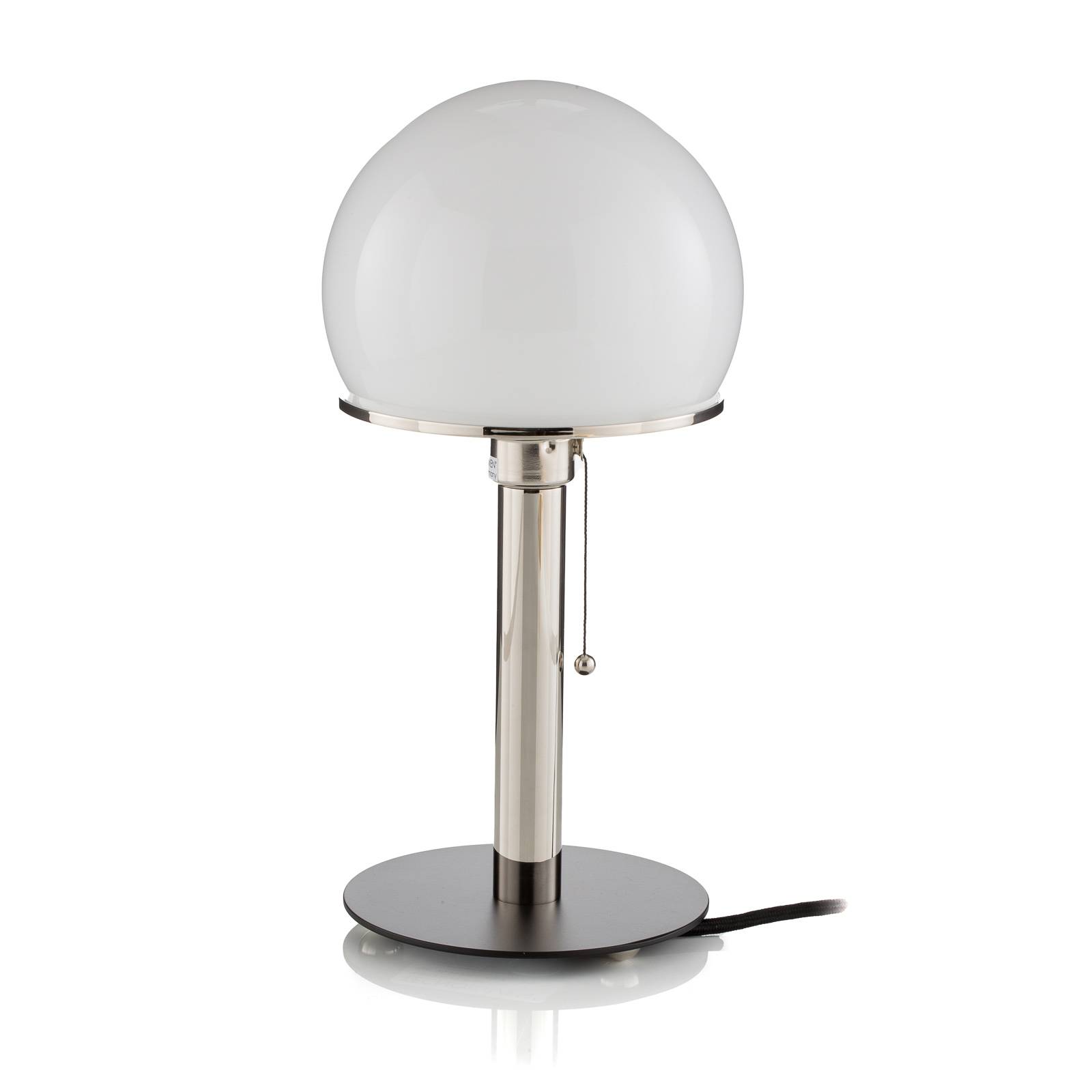 Tecnolumen TECNOLUMEN Wagenfeld WA23SW, base nera, per soggiorno / sala da pranzo, vetro opalescente soffiato, metallo nichelato, tessuto, E27, 75 W, altezza: 36 cm