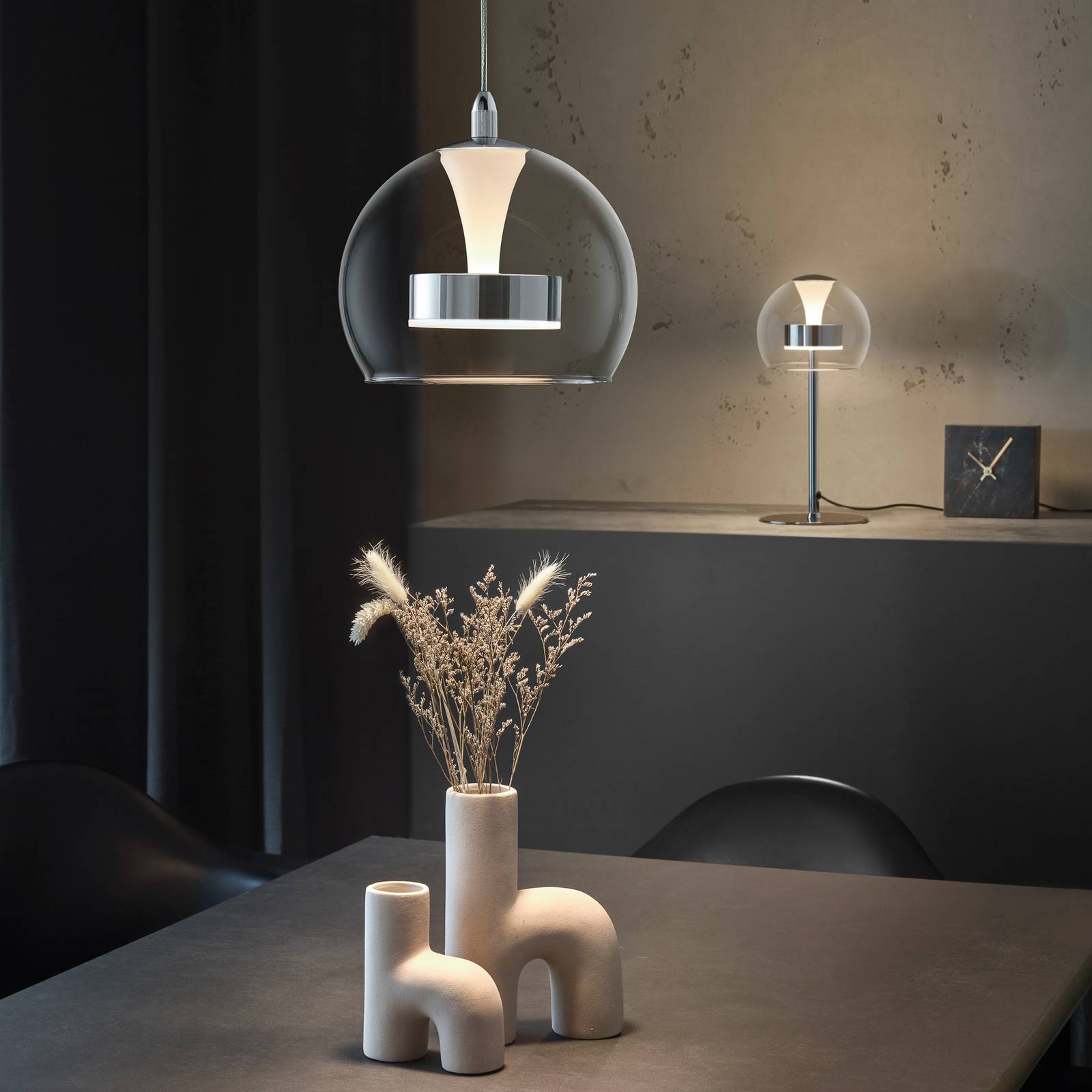 LED-Hängelampe Flynt, Ø 20 cm, chromfarben, Metall/Glas, CCT günstig online kaufen