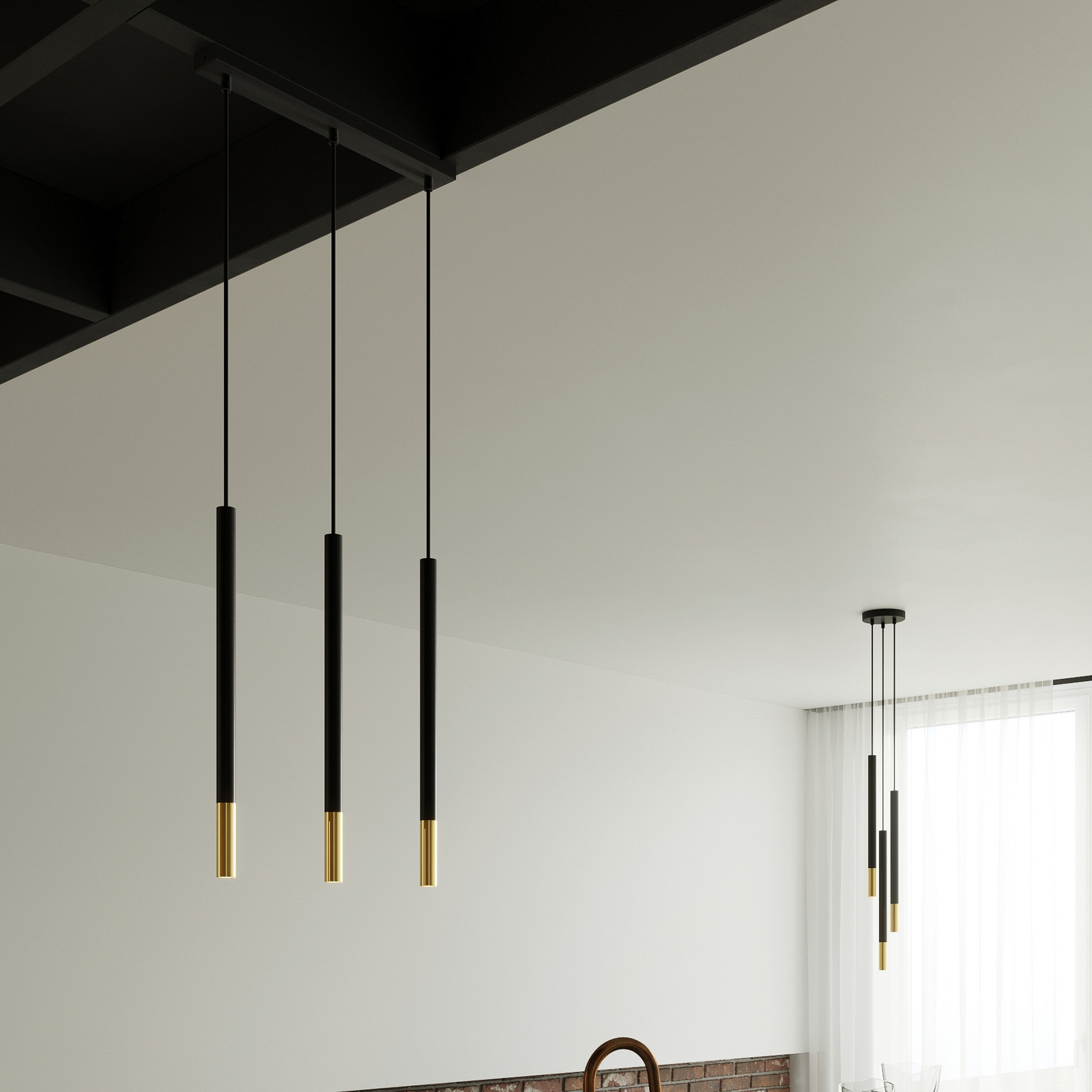 Euluna Thalassa Pendul 3 becuri G9 negru/auriu longitudinal - Camera de zi / sufragerie - Modern - negru auriu - Metal