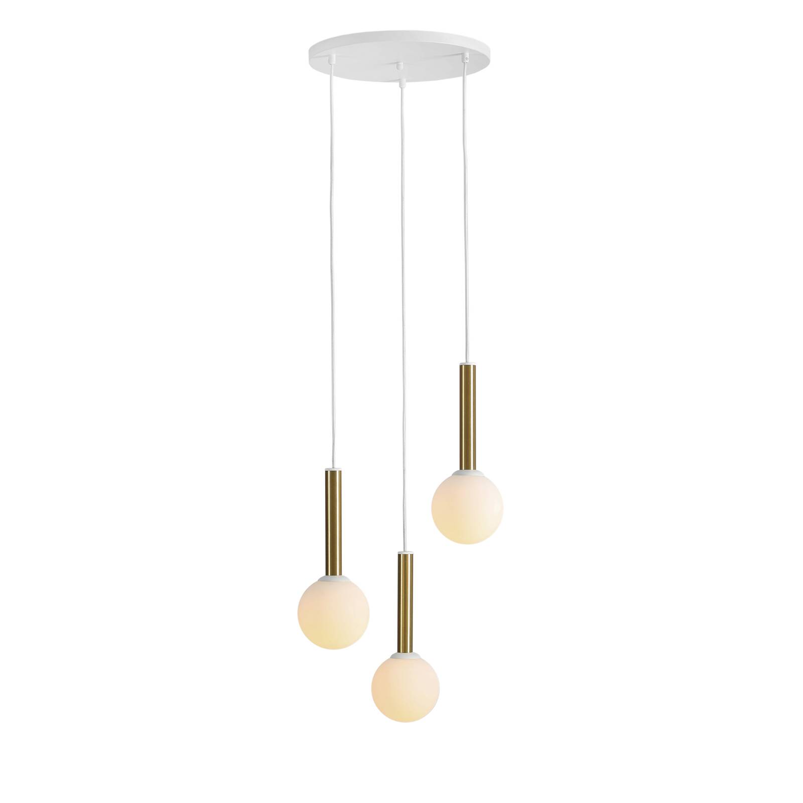 Euluna 1098E pendant light, 3-bulb, white/brass, for Living / Dining Room, metal, glass, E14, 40 W