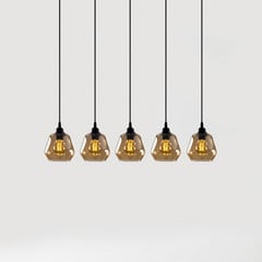 Lámpara colgante Gold 033, cristal transparente dorado, 5 luces lineales
