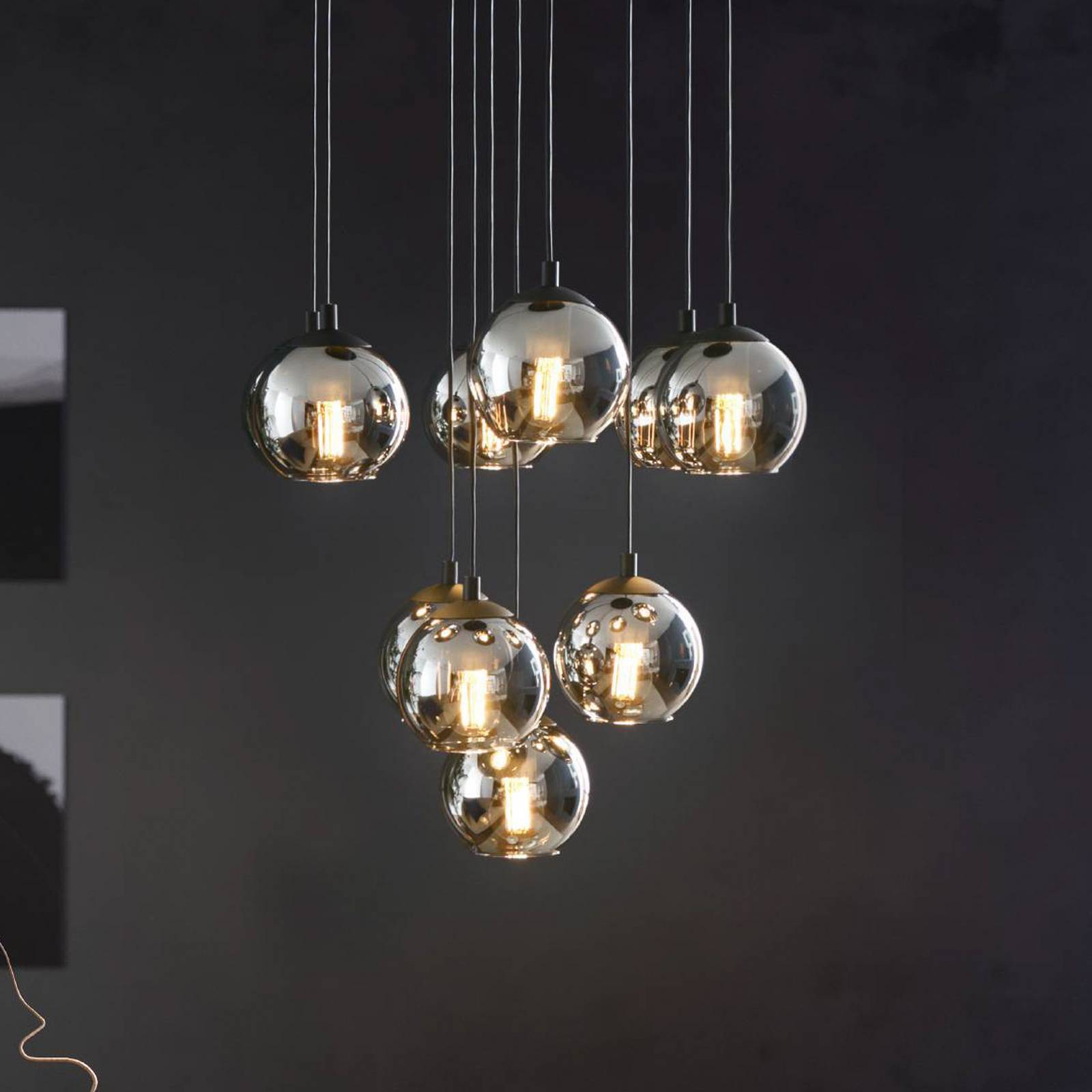 EGLO Suspension Ariscani, noir, Ø 65 cm, acier/verre, 10 lampes