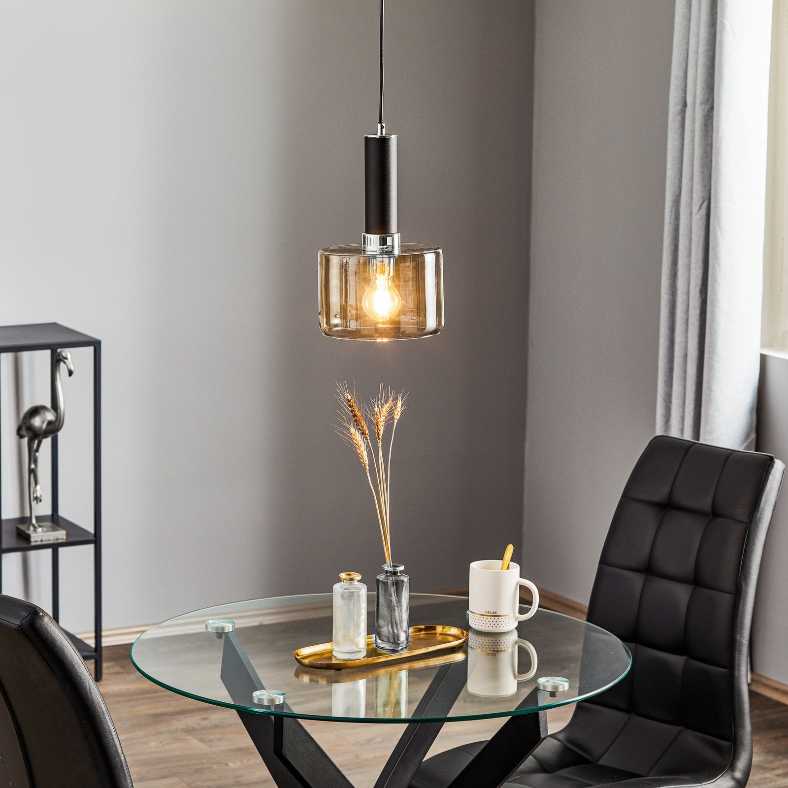 Jupiter Lampă suspendată Viva fum/negru/crom 1 bec - Camera de zi / sufragerie - modern - gri fumuriu transparent negru crom - Sticlă