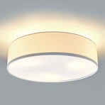 Plafonnier Lindby Sebatin, Ø 50 cm, blanc crème, tissu, E27