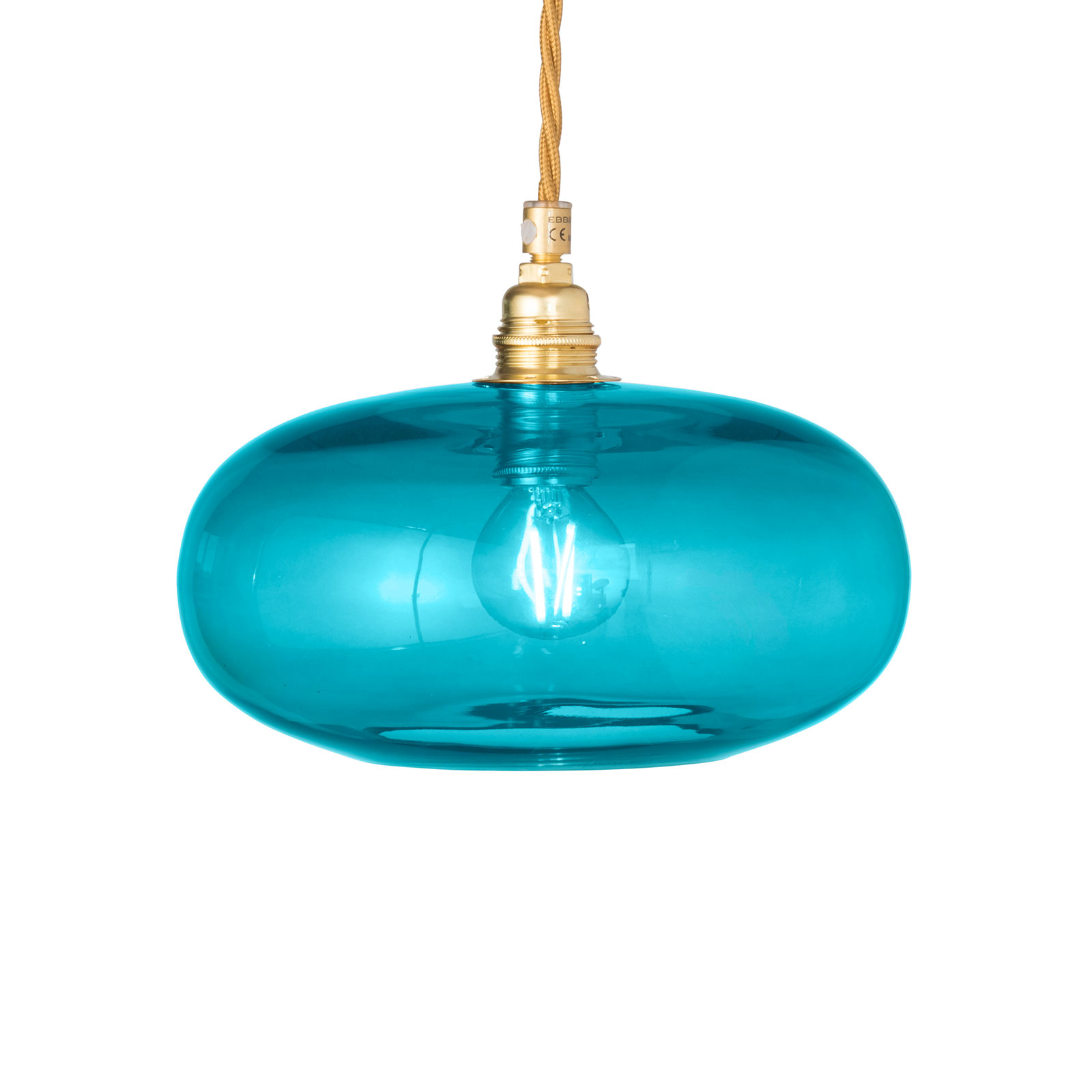 EBB & FLOW Horizon hanging lamp blue Ø 21 cm, for Living / Dining Room, glass, metal, fabric, E14, 25 W, energy efficiency: A++, H: 14 cm