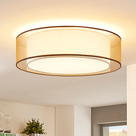 Stoff-taklampe Amon, dimbar, brun