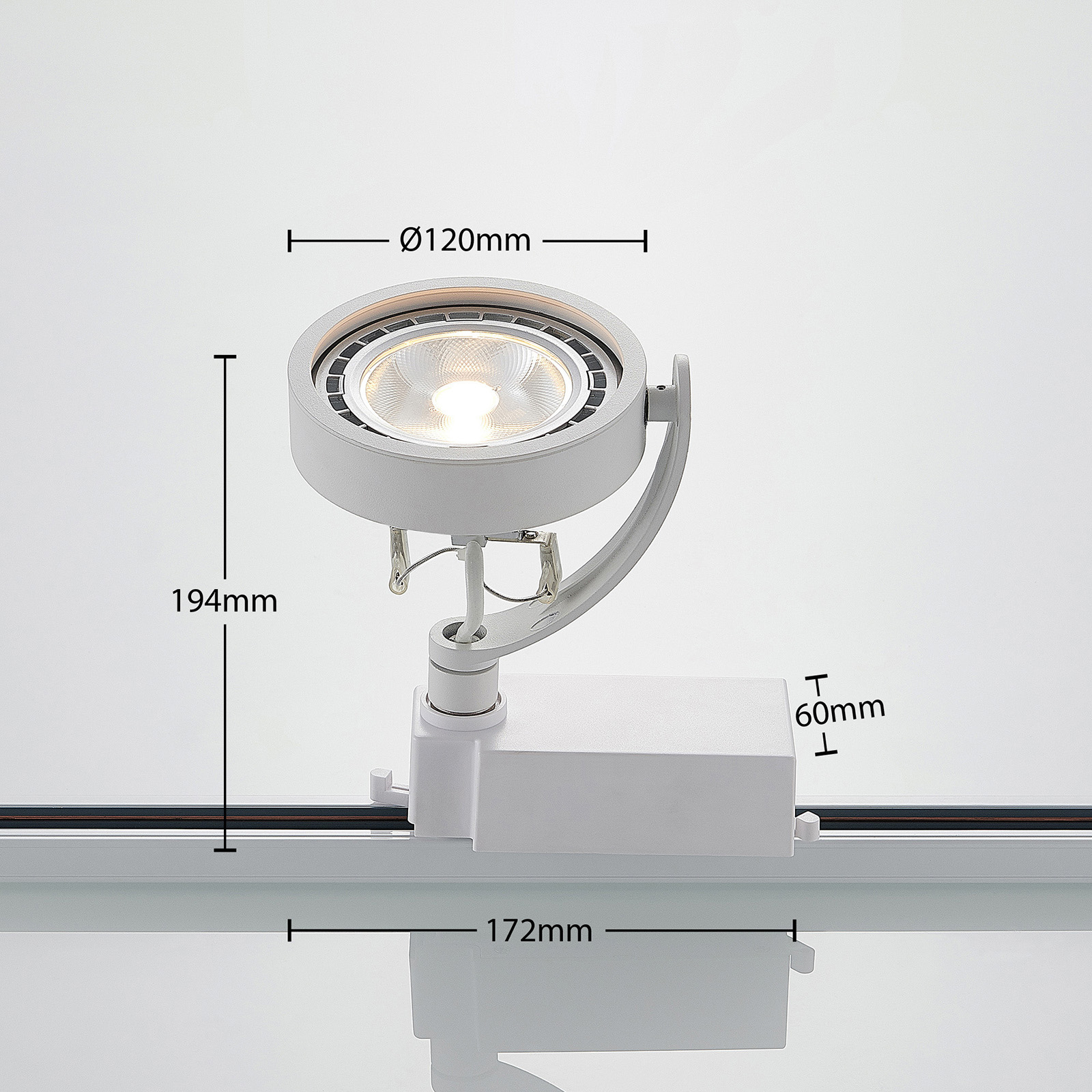 Reflektor Rick, 1-fázový systém kolejnic, bílý, délka 17,2 cm