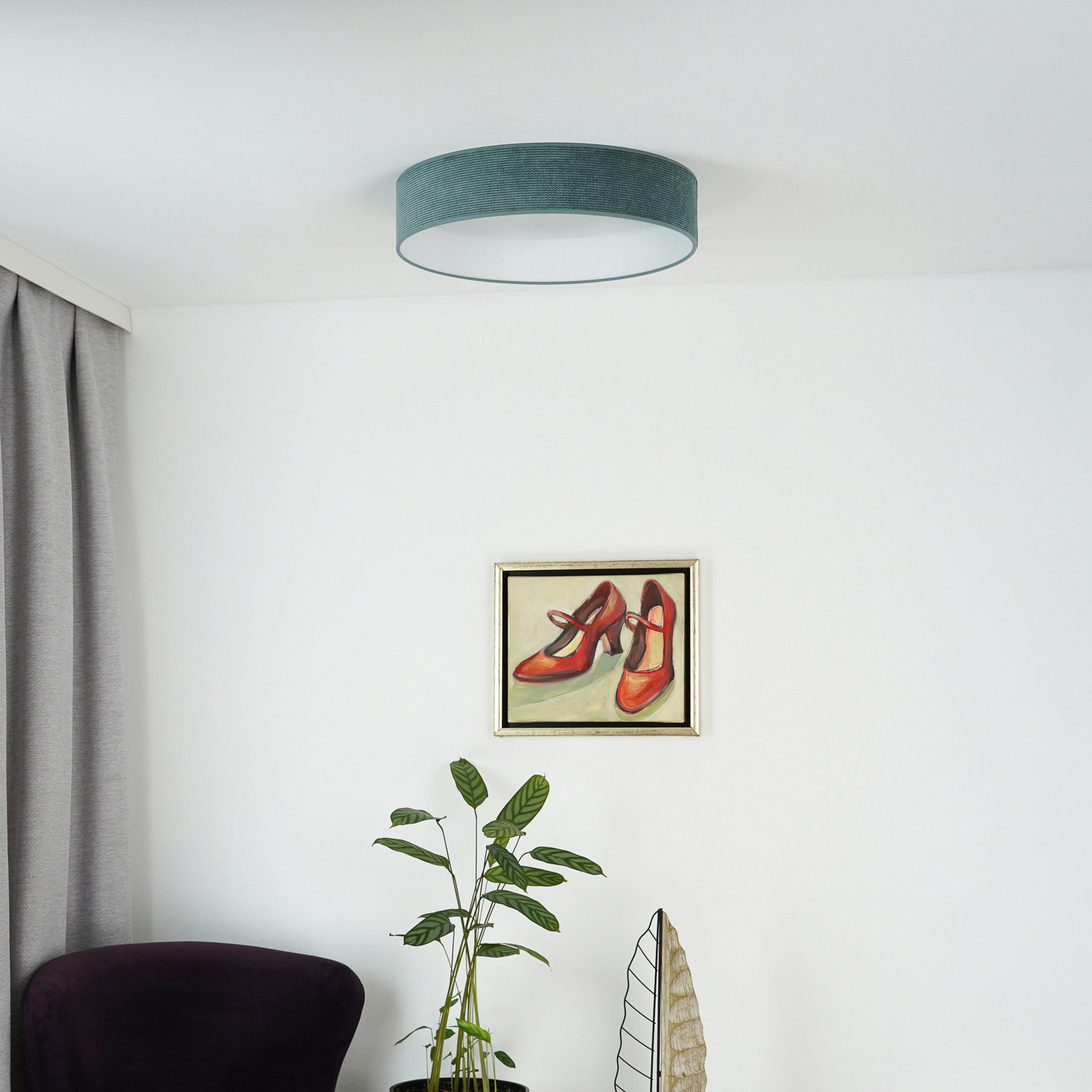 LED griestu gaismeklis Plafond, piparmētru zaļš, audums, Ø 45 cm, 3 pakāpieni