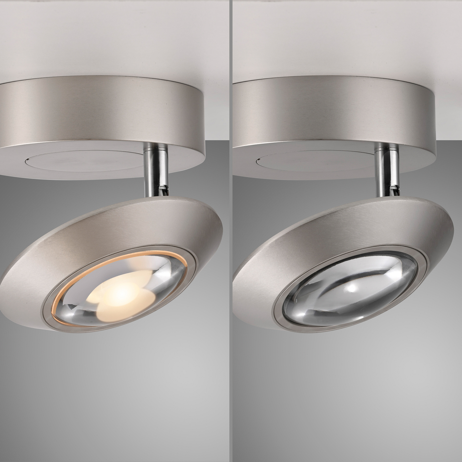 PURE LED таванска лампа Oculis, сребриста Ø 15 cm желязо/стъкло
