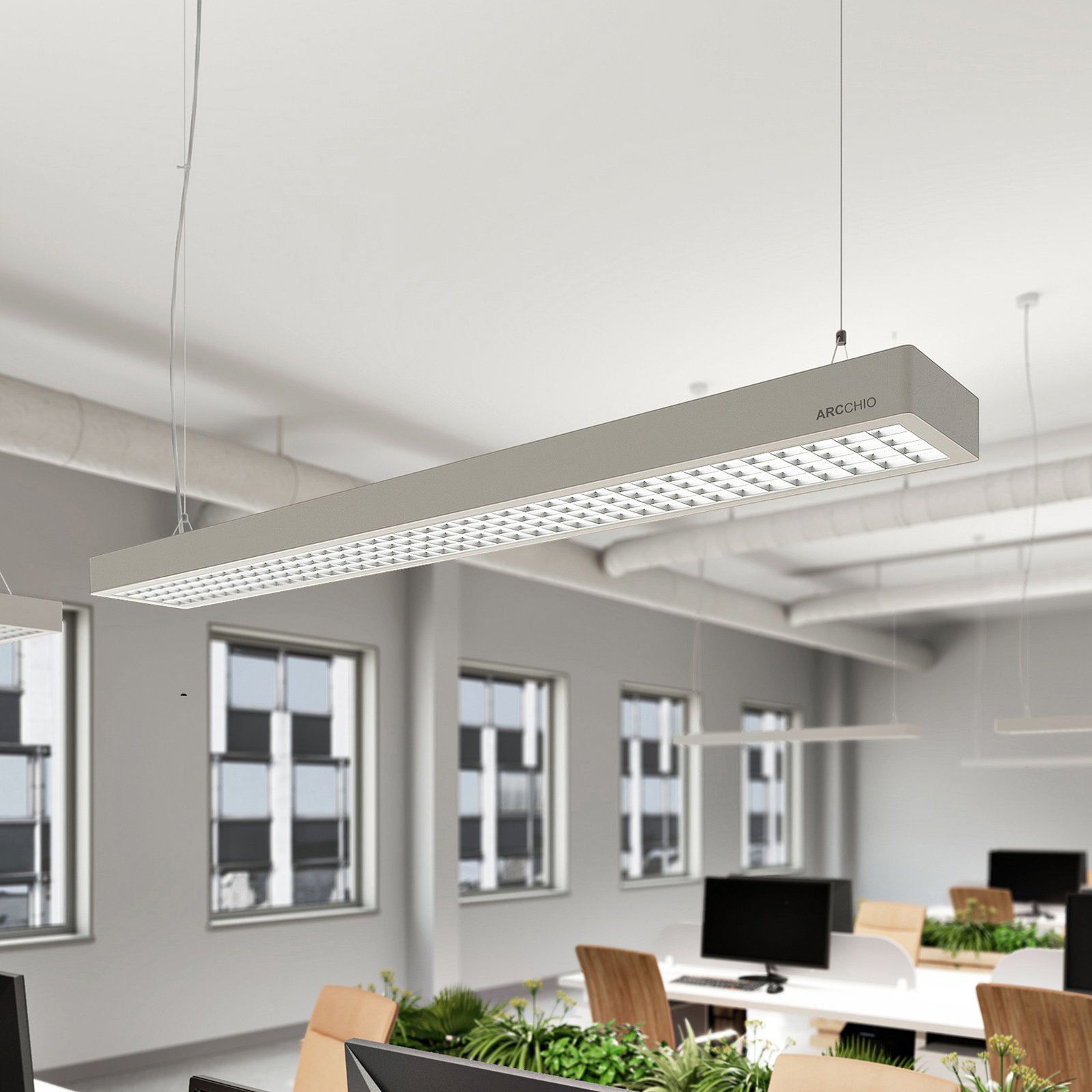 LED-hengelampe til kontor Susi, DALI dimbar, sølv