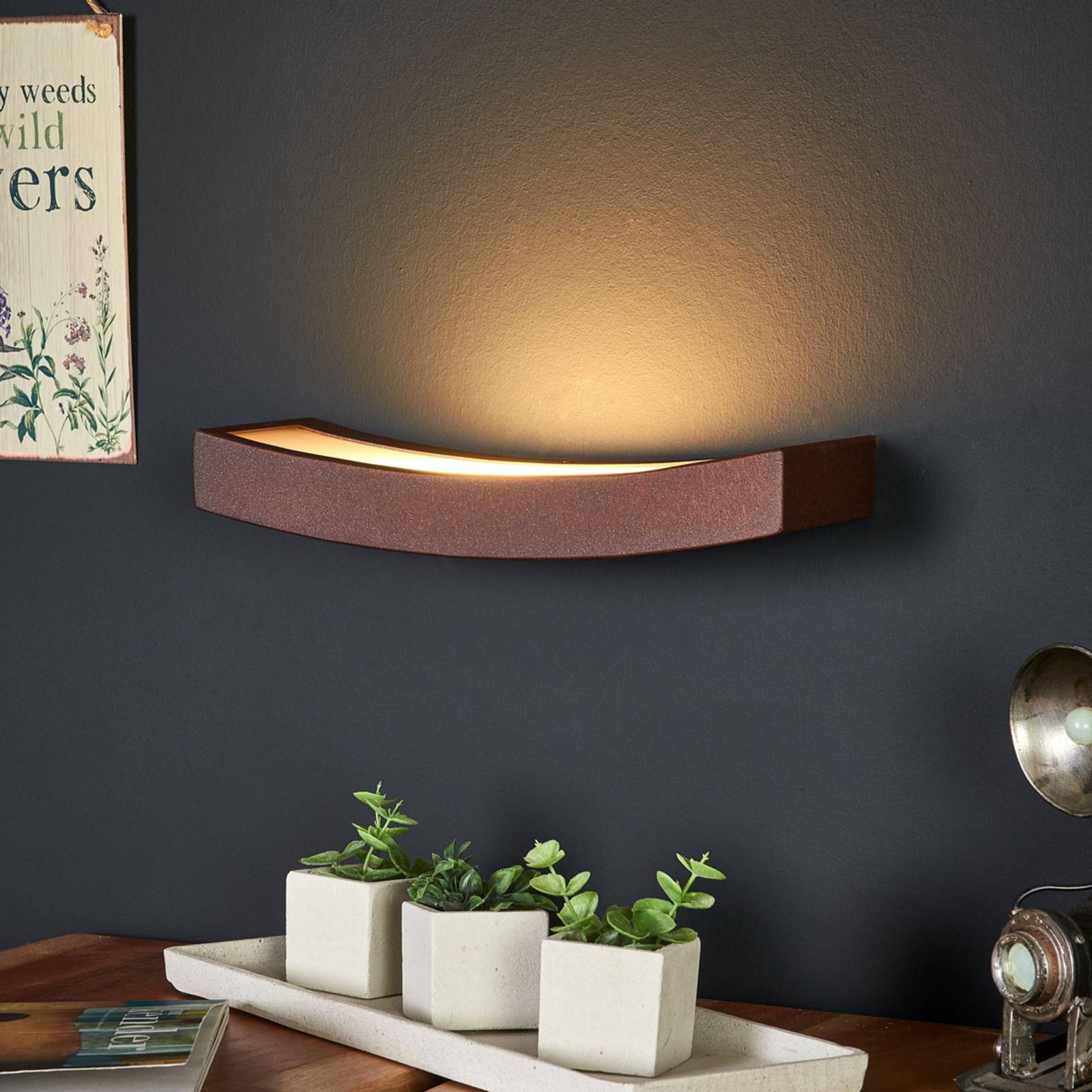 LED-Wandleuchte Dolce in Rostoptik, Breite 30 cm
