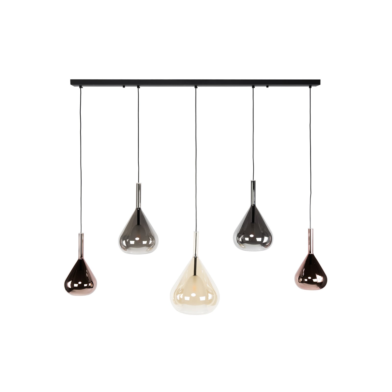 Hängelampe Wings, schwarz/braun/kupfer, 5-flg., G9, Glas