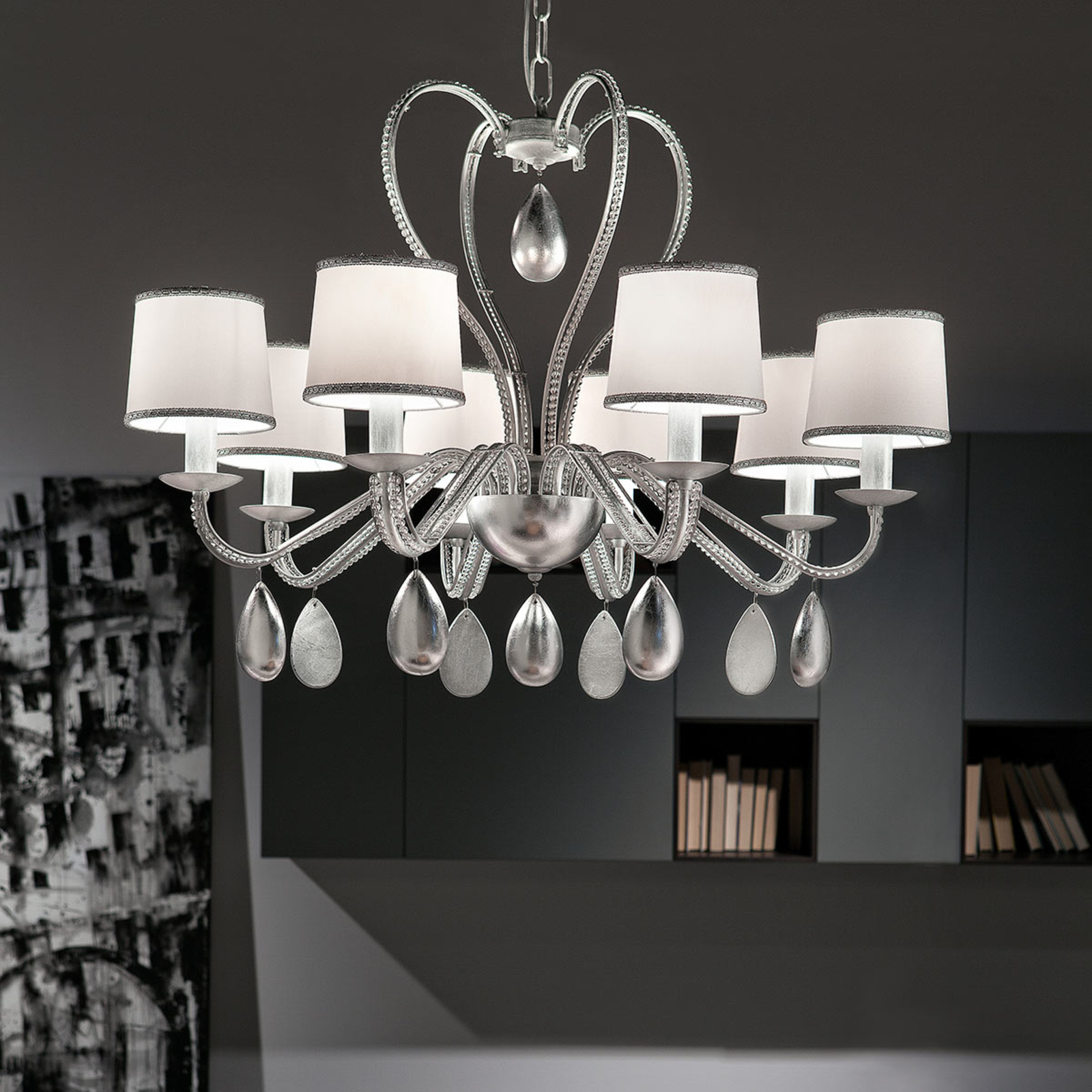 Eight-bulb Anouk chandelier silver
