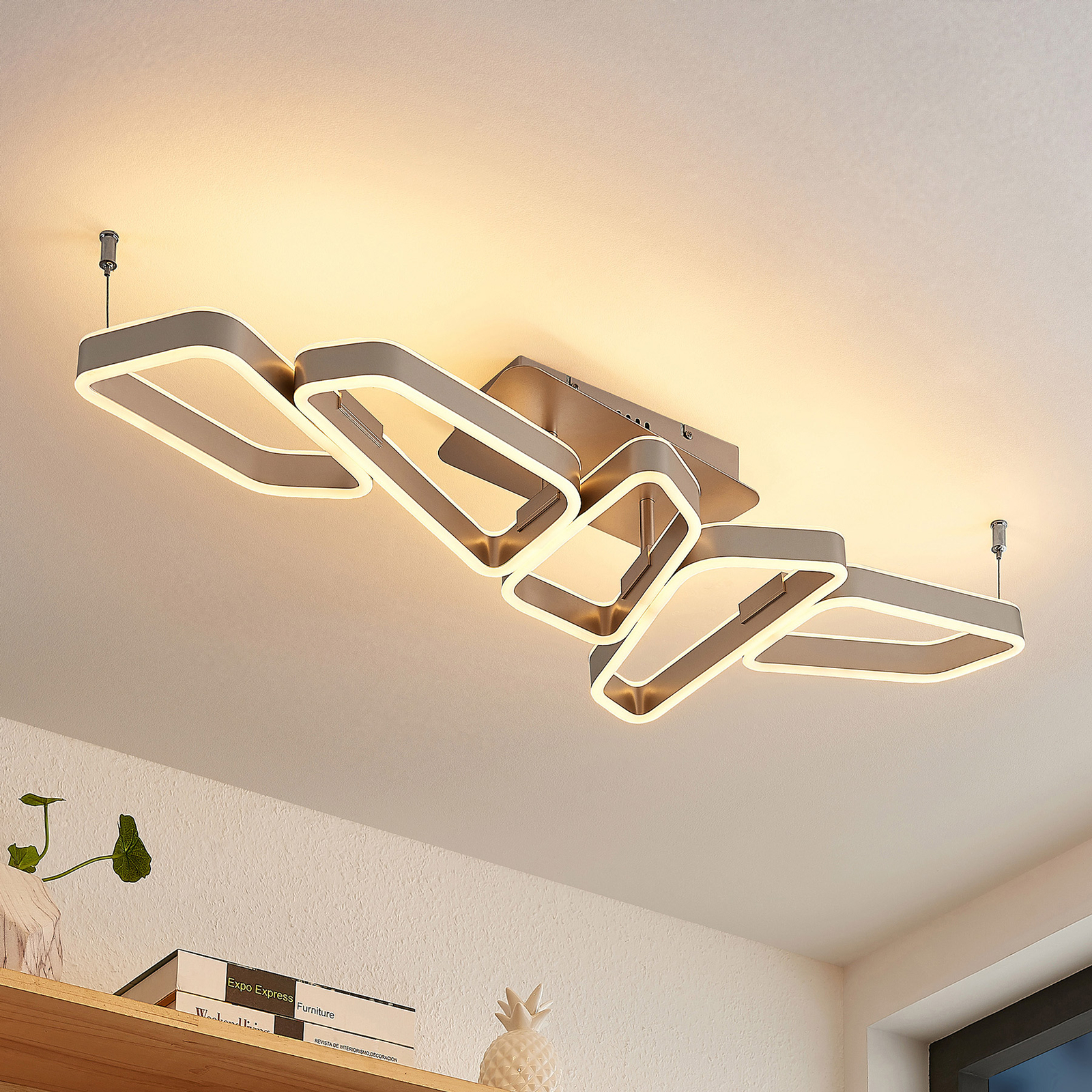 Lucande Quinn plafón LED níquel 5 luces