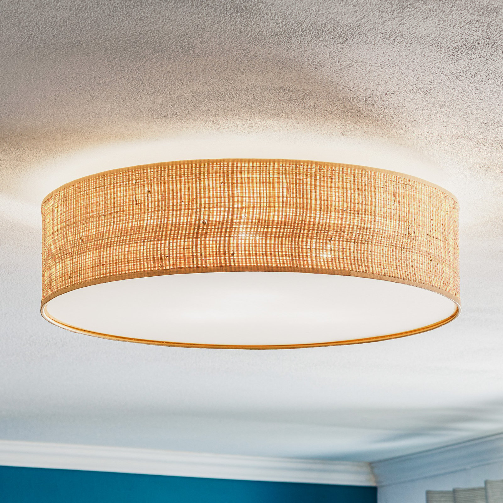 Leano ceiling light beige round rattan
