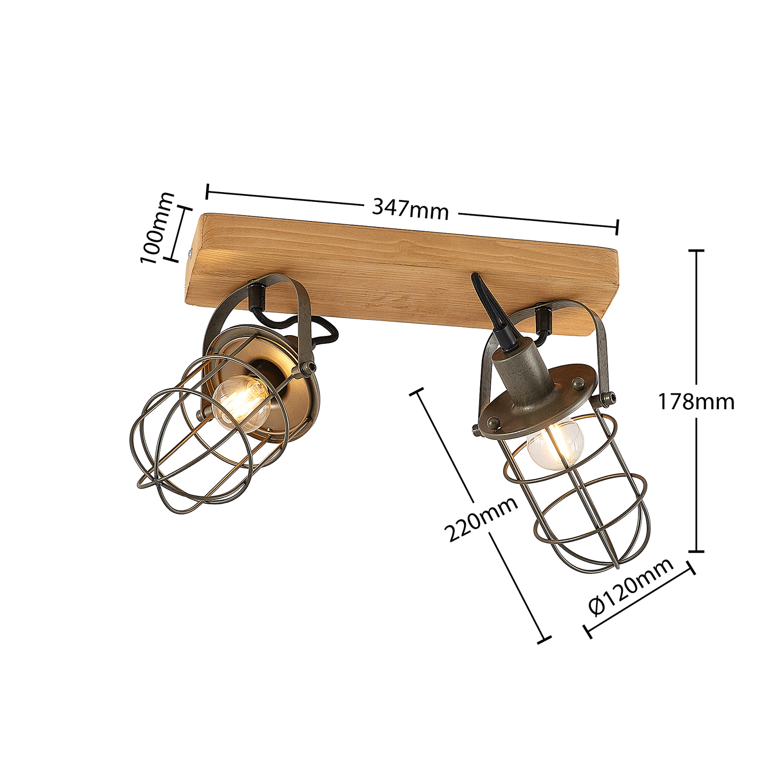 Lindby Serima ceiling lamp with 2 cage lampshades