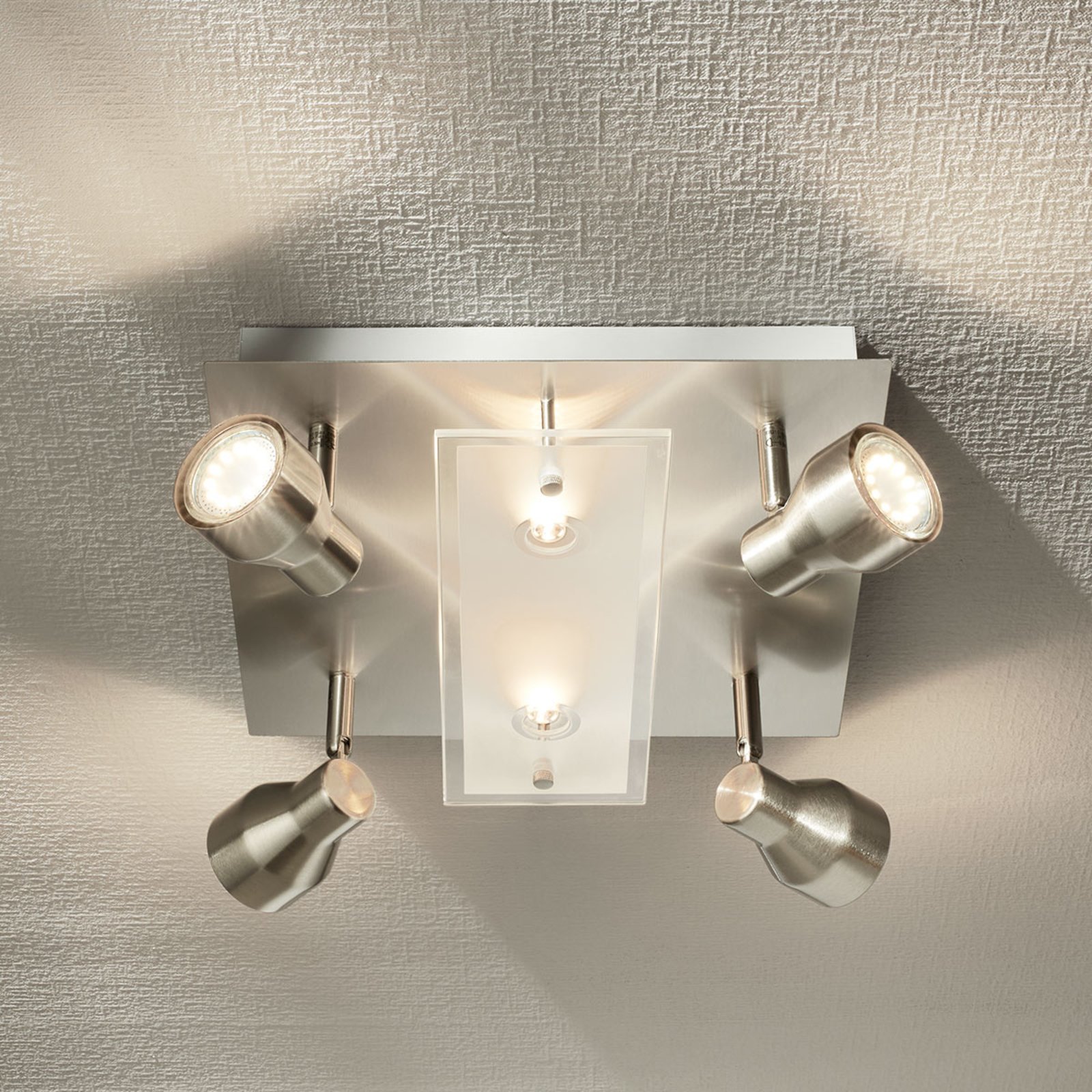 Wofi Rox - a good-looking LED ceiling lamp, for Living / Dining Room, metal, glass, energy efficiency: A, L: 30 cm, W: 30 cm, H: 10 cm