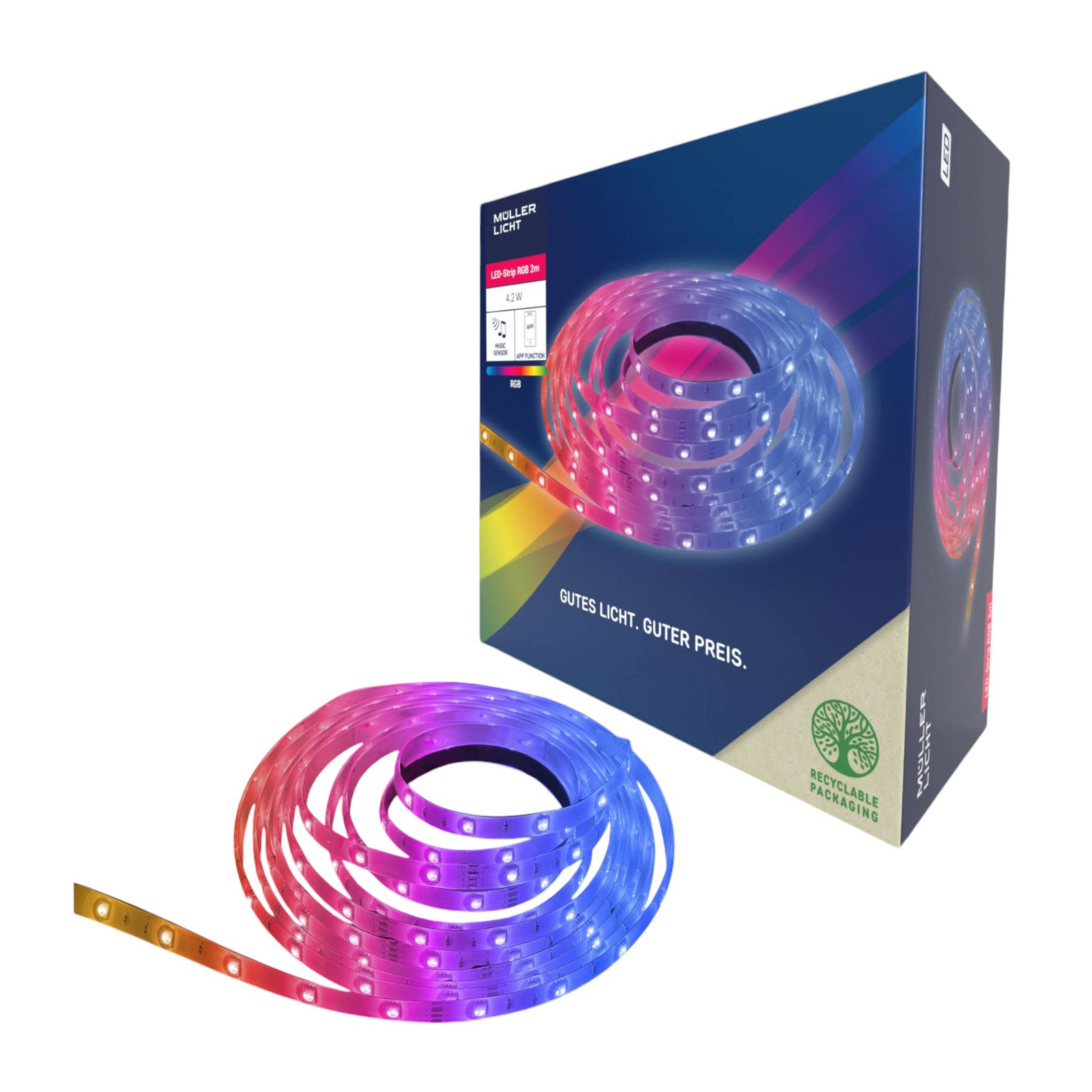 LED juosta "Smart RGB", 2 m ilgio, muzikos jutiklis, USB, "Tuya" programėlė