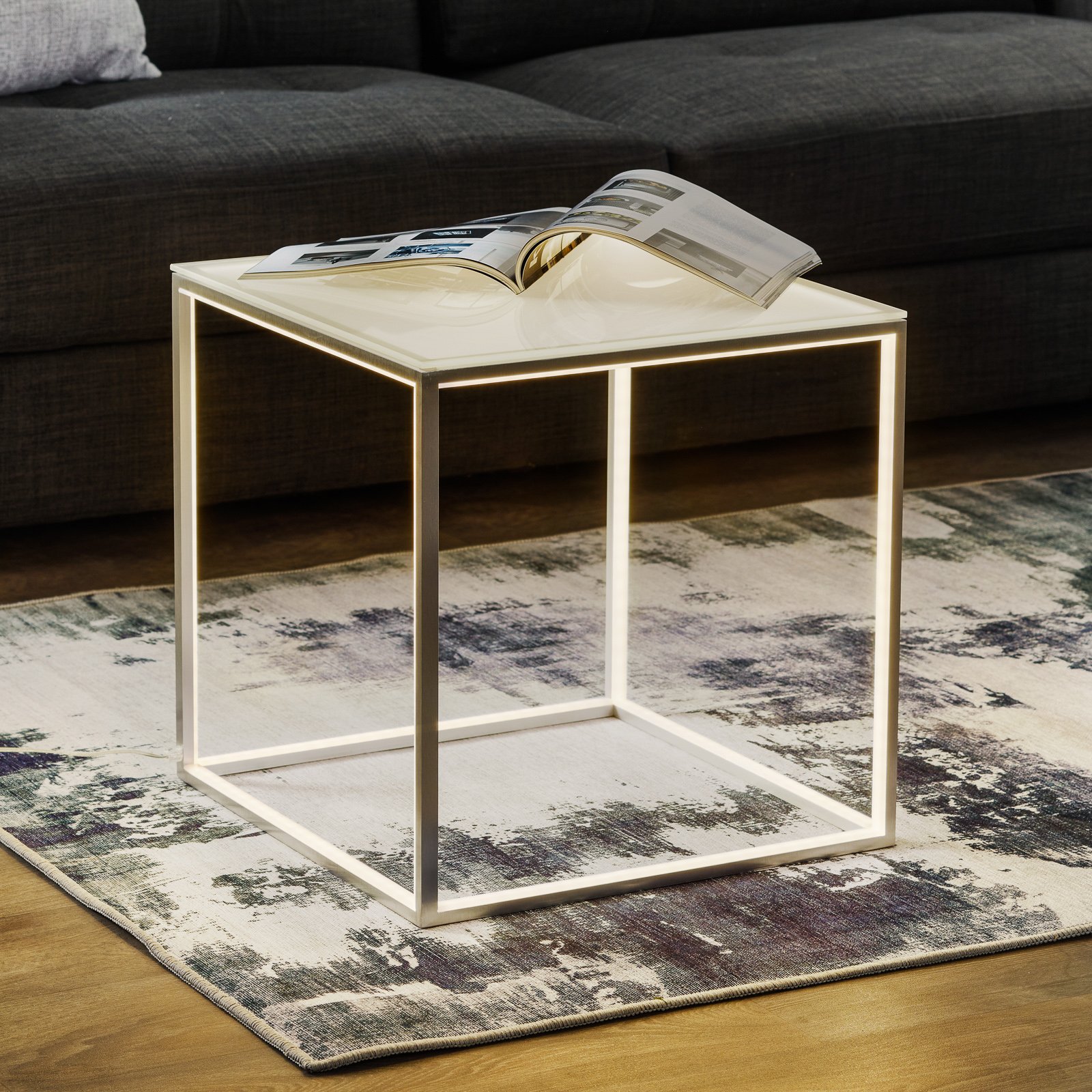 Tisch Beistell Glas Couch Sofa Möbel LED Beleuchtung DIMMER Lampe Schwarz-Gold 