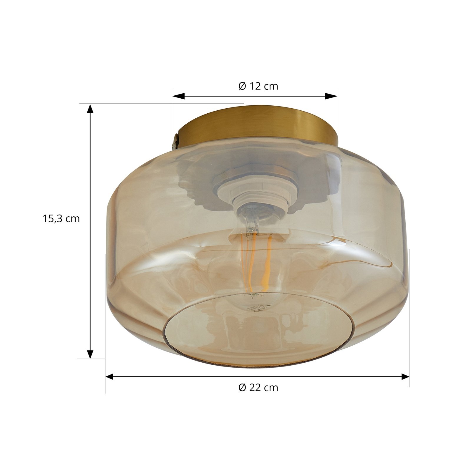 Lindby loftlampe Hildur, ravfarvet, glas, Ø 22 cm