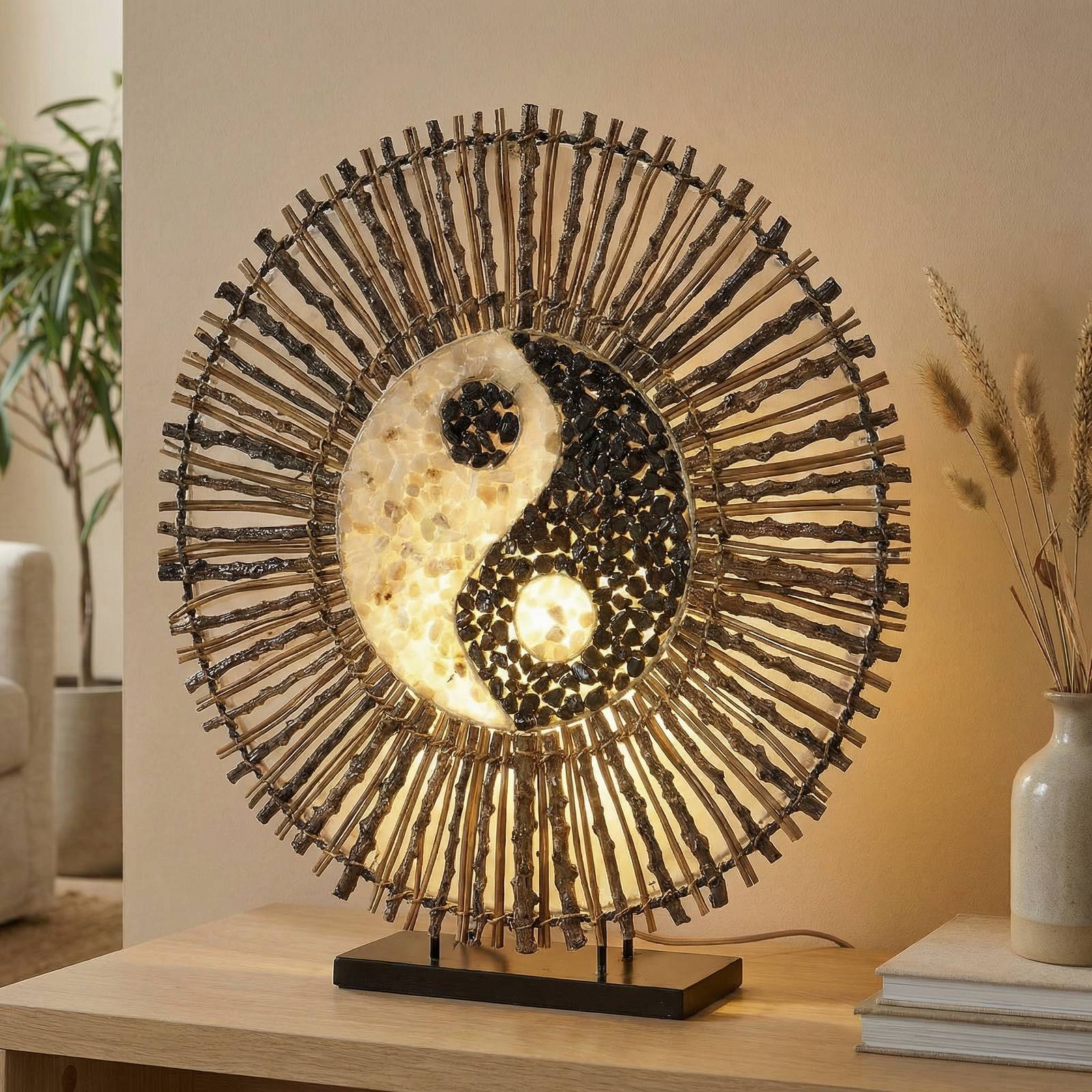 Woru Lampe à poser Ying Yang Batur ronde 40 cm brune