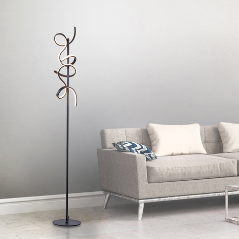 LED vloerlamp Curls, zwart, dimbaar