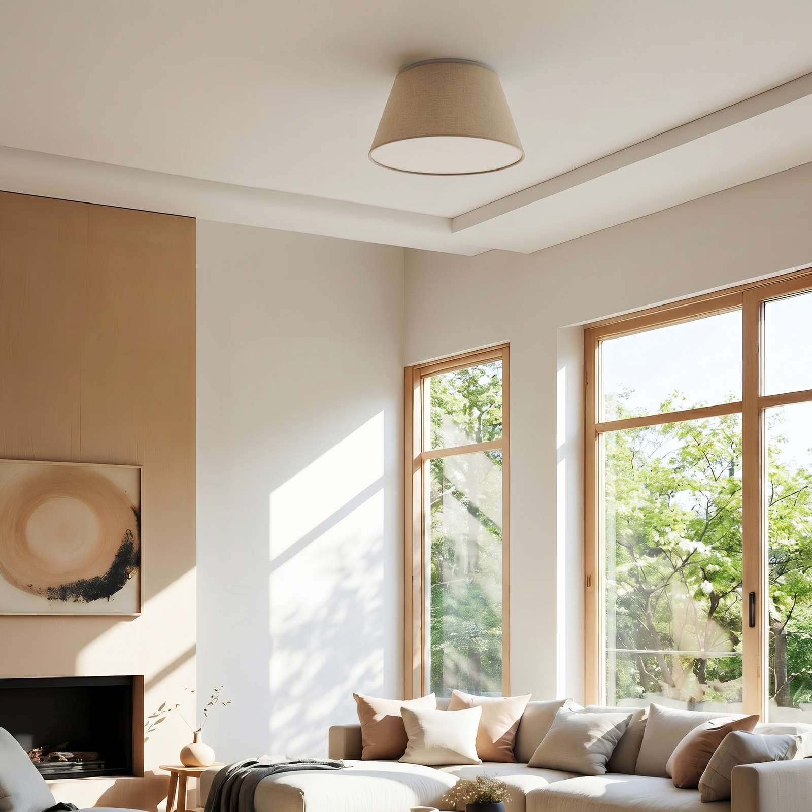 Plafondlamp Formo, beige, linnen, Ø 38 cm, E27