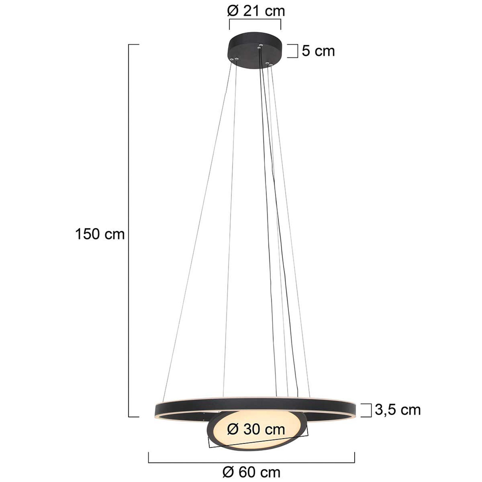 LED-Hängeleuchte Ringlux 3-flammig schwarz Ø 60 cm