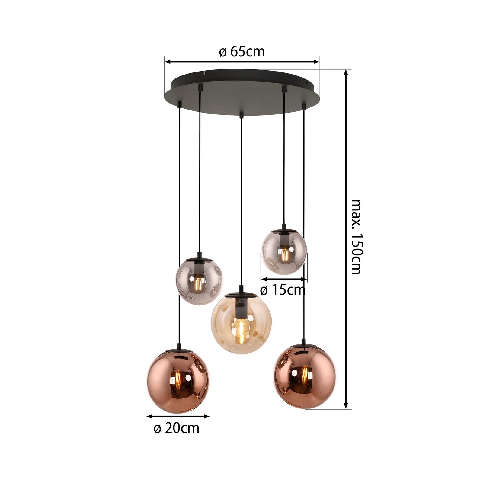 Shiny-riippuvalaisin, 5-lamppuinen, pyöreä, monivärinen, lasi, E14