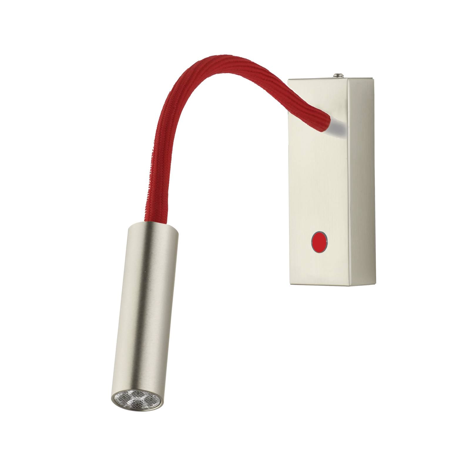 LED-Wandlampe Rocco, nickel matt Flexarm rot