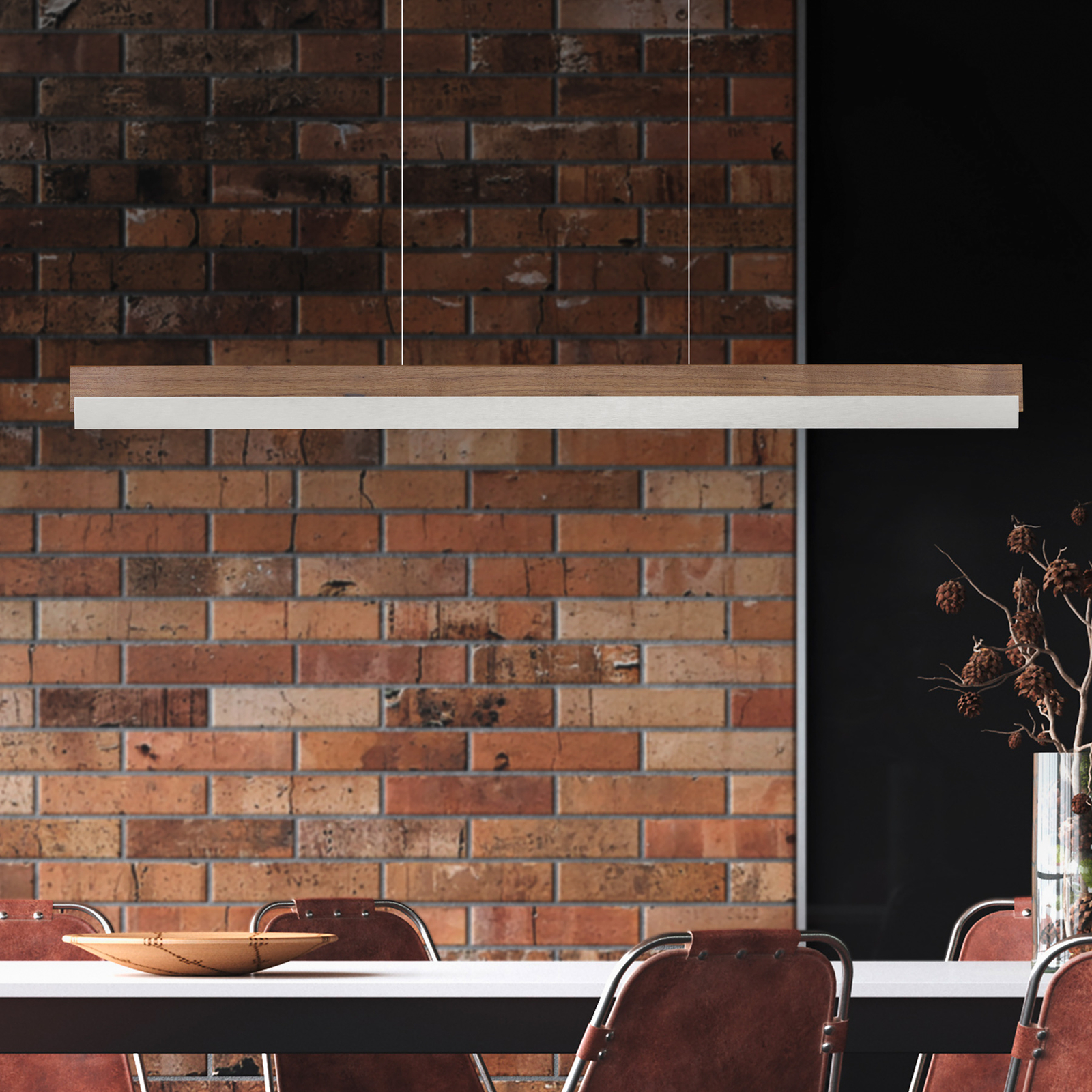 Rothfels Keijo colgante LED níquel/nuez 103 cm
