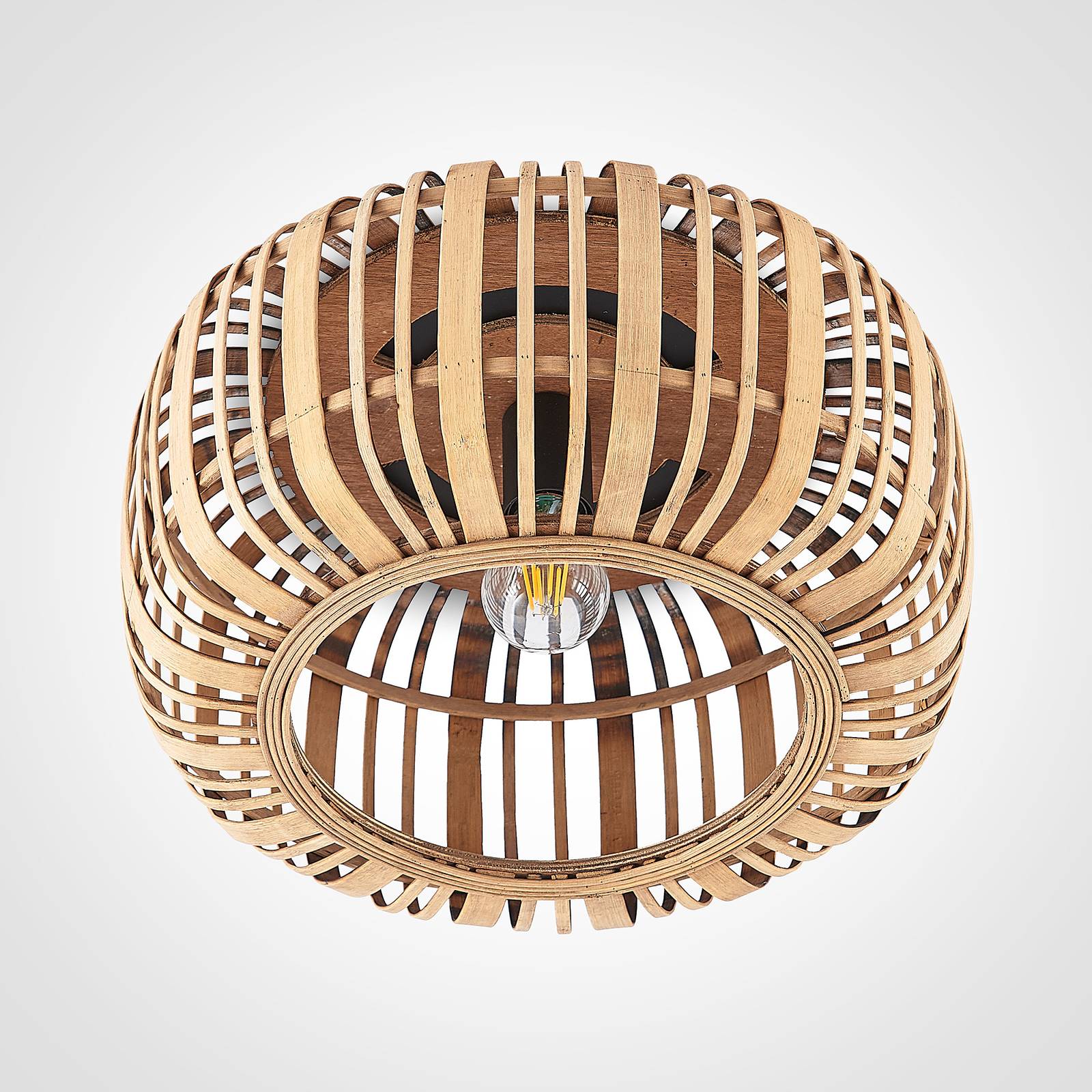 Lampa sufitowa Lindby Canyana, naturalna, rattan, Ø 40 cm