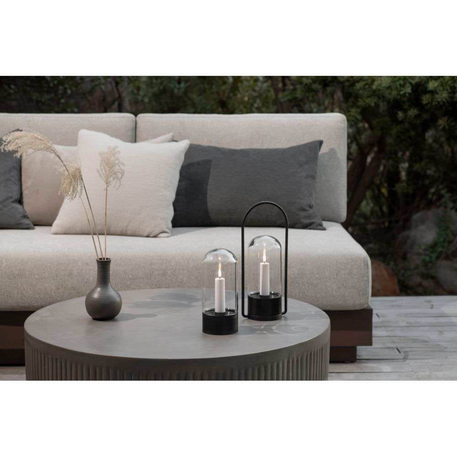 Outdoor Lantern Set w/Glass Dome, Handle, Candle 84005, Remote - Uyuni Lighting