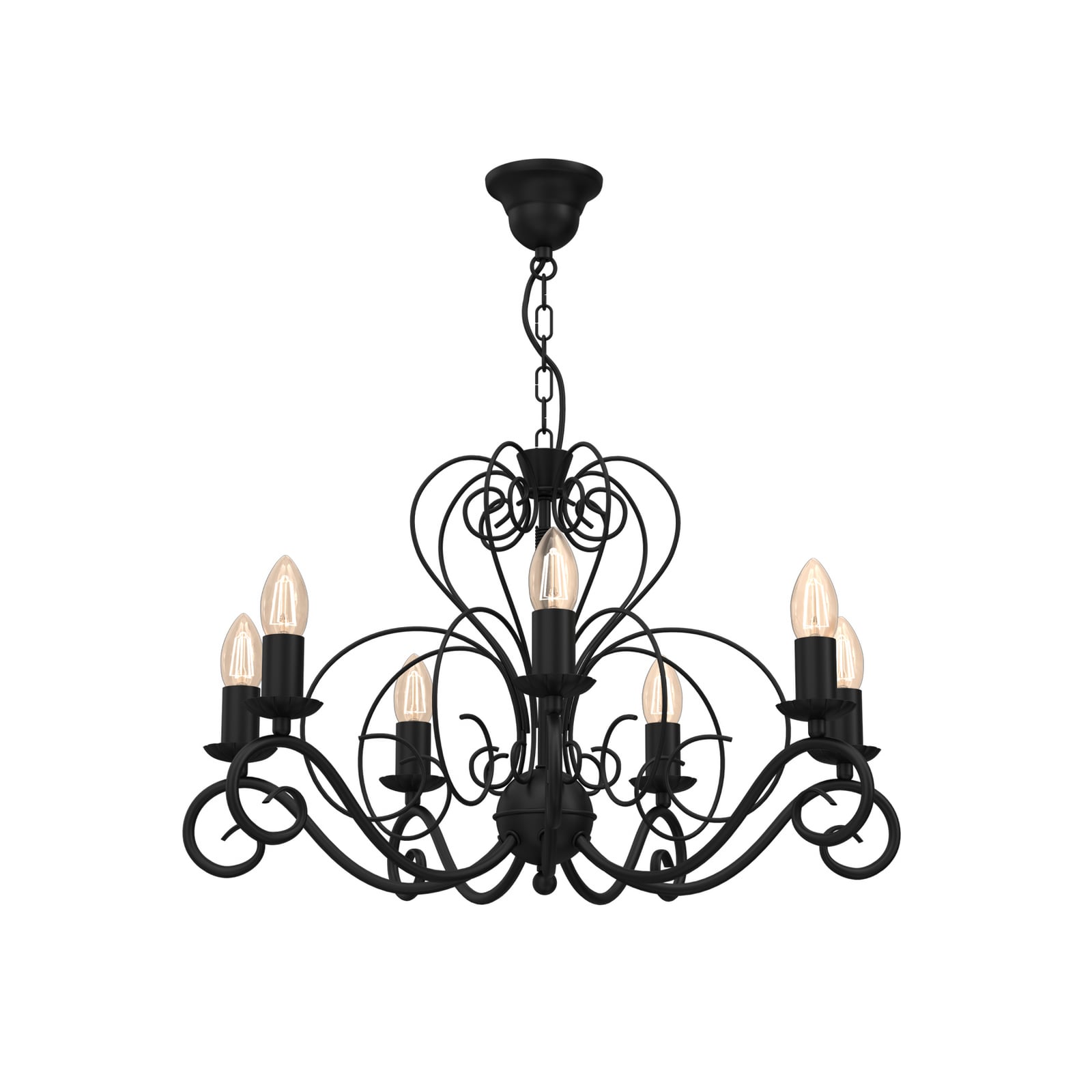 Mauro chandelier, black, 7-bulb, Ø 62 cm, metal, E14 Mauro chandelier, black, 7-bulb, Ø 62 cm, metal, E14