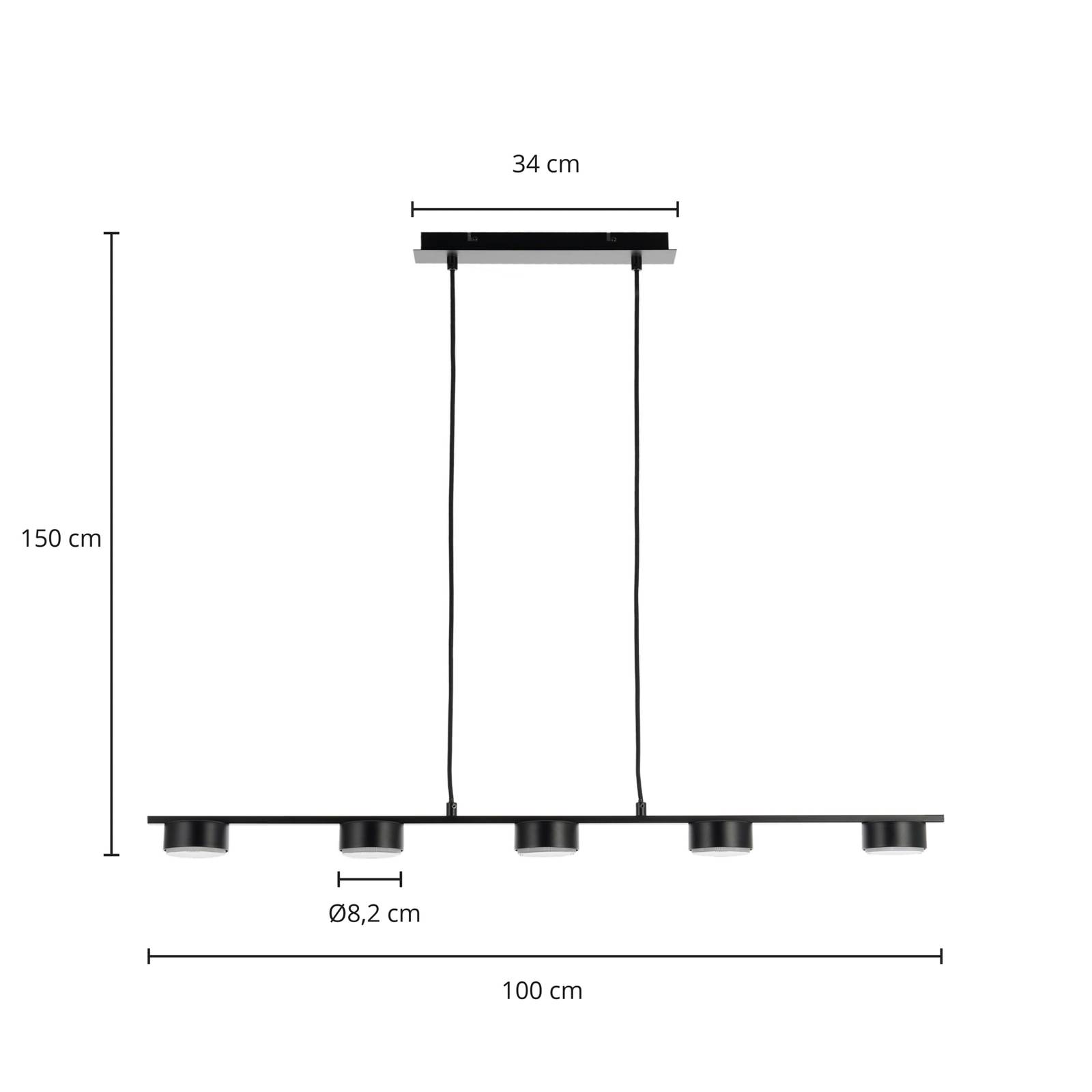 Lampa wisząca Lindby Kaylou, 5-punktowa, czarny, aluminium