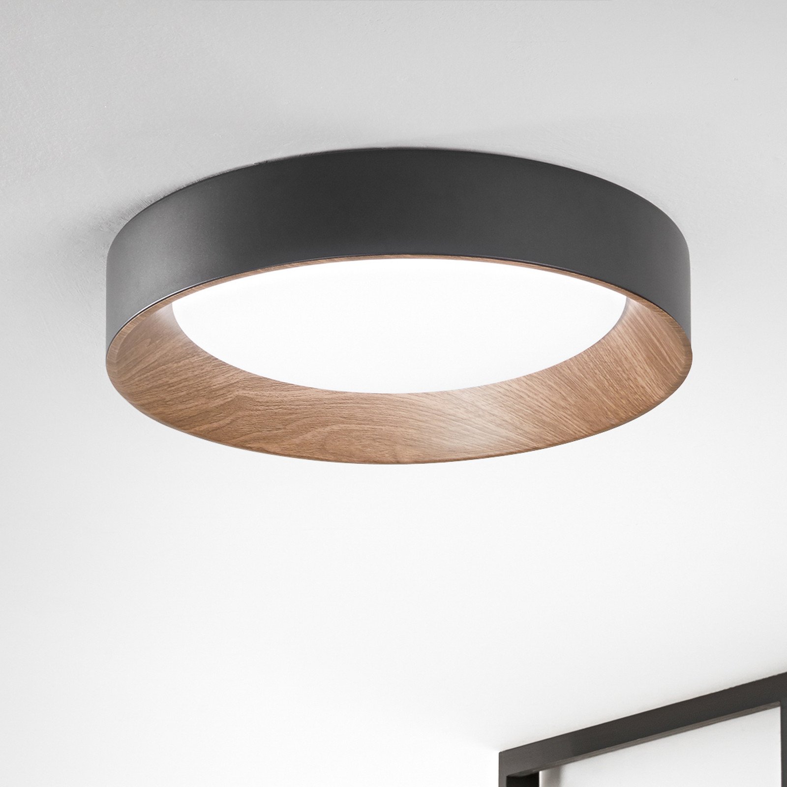 Luce Ambiente Design Plafonieră LED Arka Ø 50 cm negru metal CCT - Camera de zi / sufragerie - Modern - negru lemn deschis alb