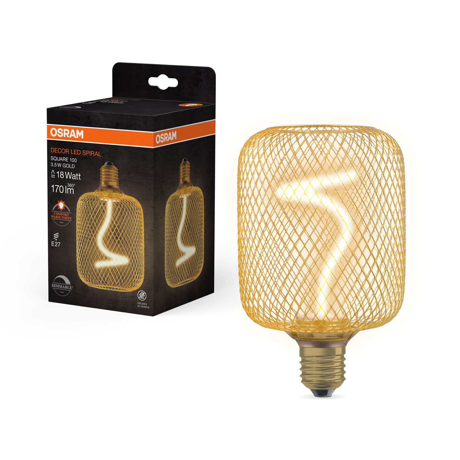 OSRAM Decor LED spirál izzószál négyzet E27 3,5W arany 1,800K 