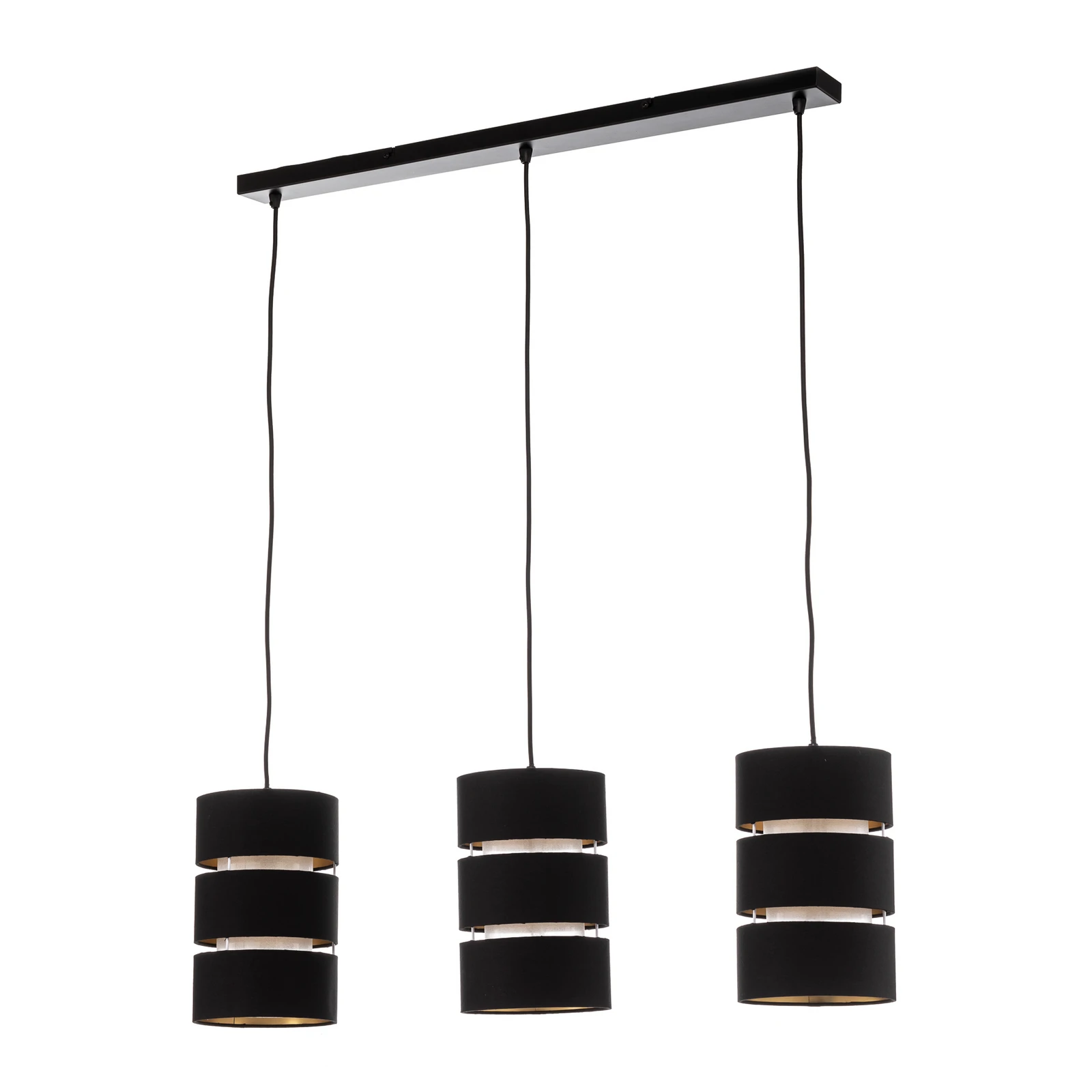 Lámpara colgante Lindby Tsomo, 950 cm, 3 luces, negro, tela