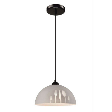 Pendelleuchte Fibi aus Glas mit Besteckmotiv, grau