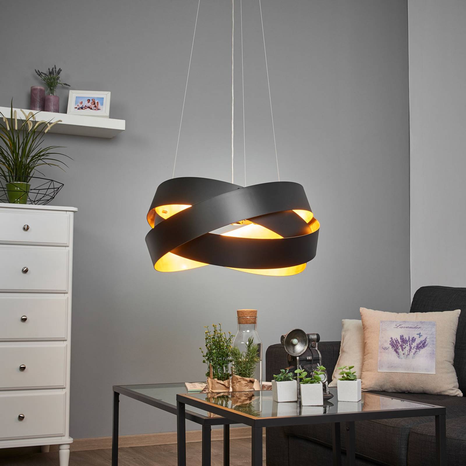 Lampa wisząca Pura w kolorze czarnym/złotym, 60cm, 8x G9