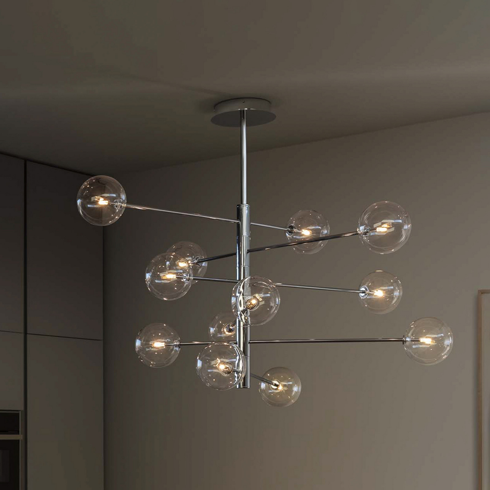 Lampa suspendată IDEAL LUX Equinoxe crom/transparentă cu 12 becuri - Camera de zi / sufragerie - crom transparent - Metal