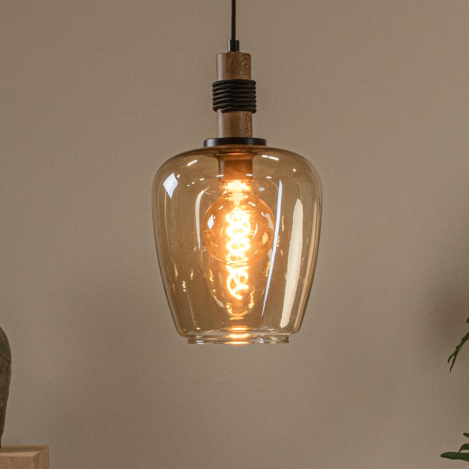 Lucide Lampă suspendată Ilona sticlă Ø 22 cm negru/ambră 1 bec - Camera de zi / sufragerie - negru chihlimbar